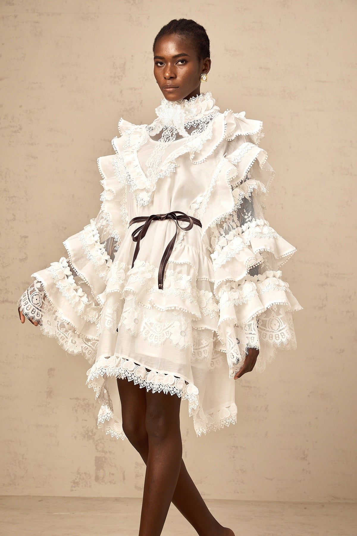 Mylène white tied layered lace mini dress (Final Sale-US Only)