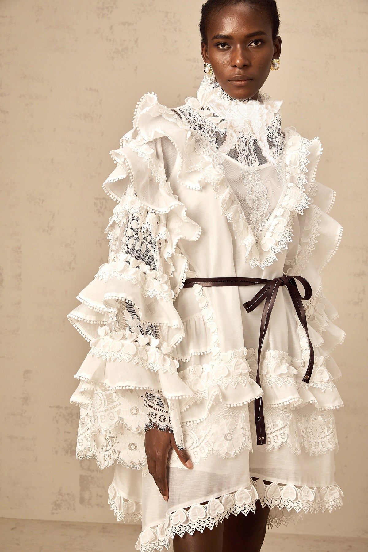 Mylène white tied layered lace mini dress (Final Sale-US Only)