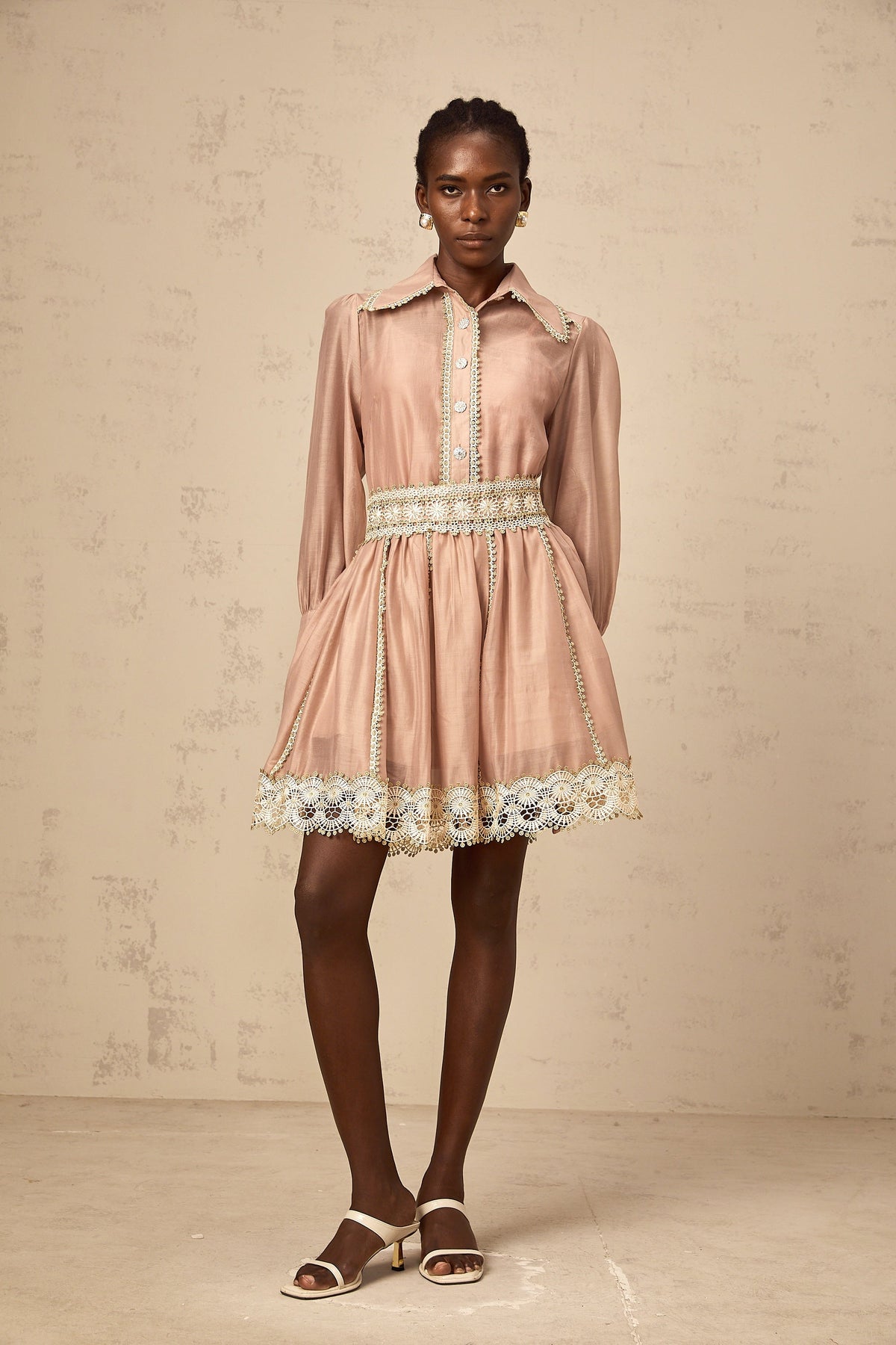 Zazie salmon-pink lace-trim shirt & skirt matching set