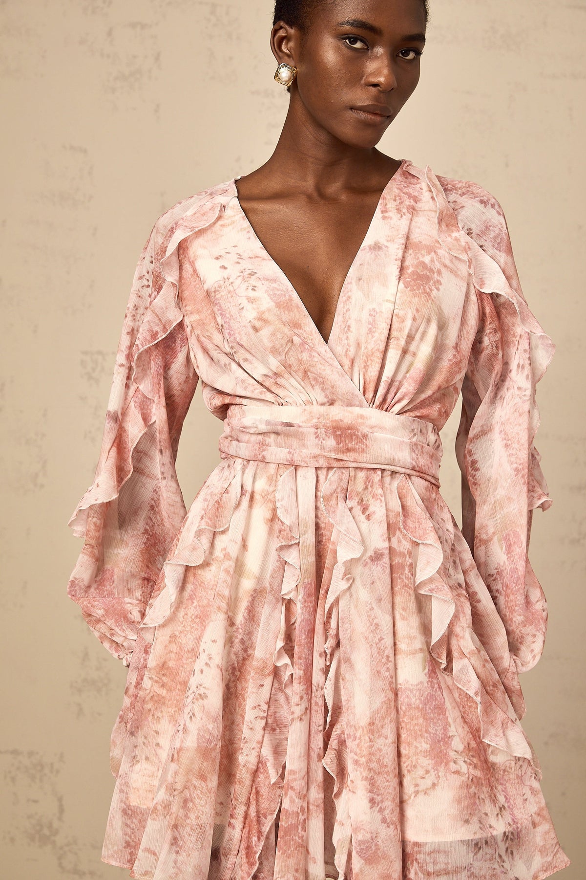 Yolande pink floral-print ruffled mini dress