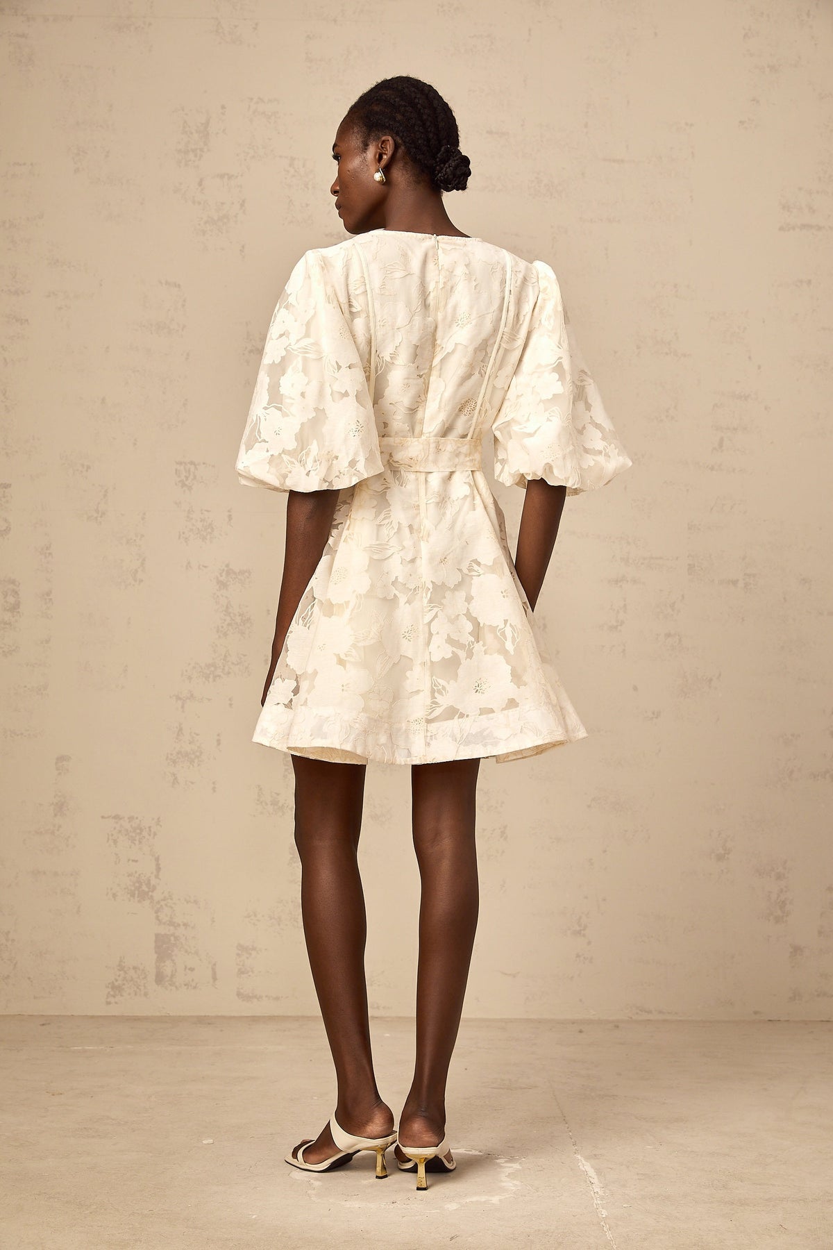 Osanne neutrals floral-jacquard flared mini dress