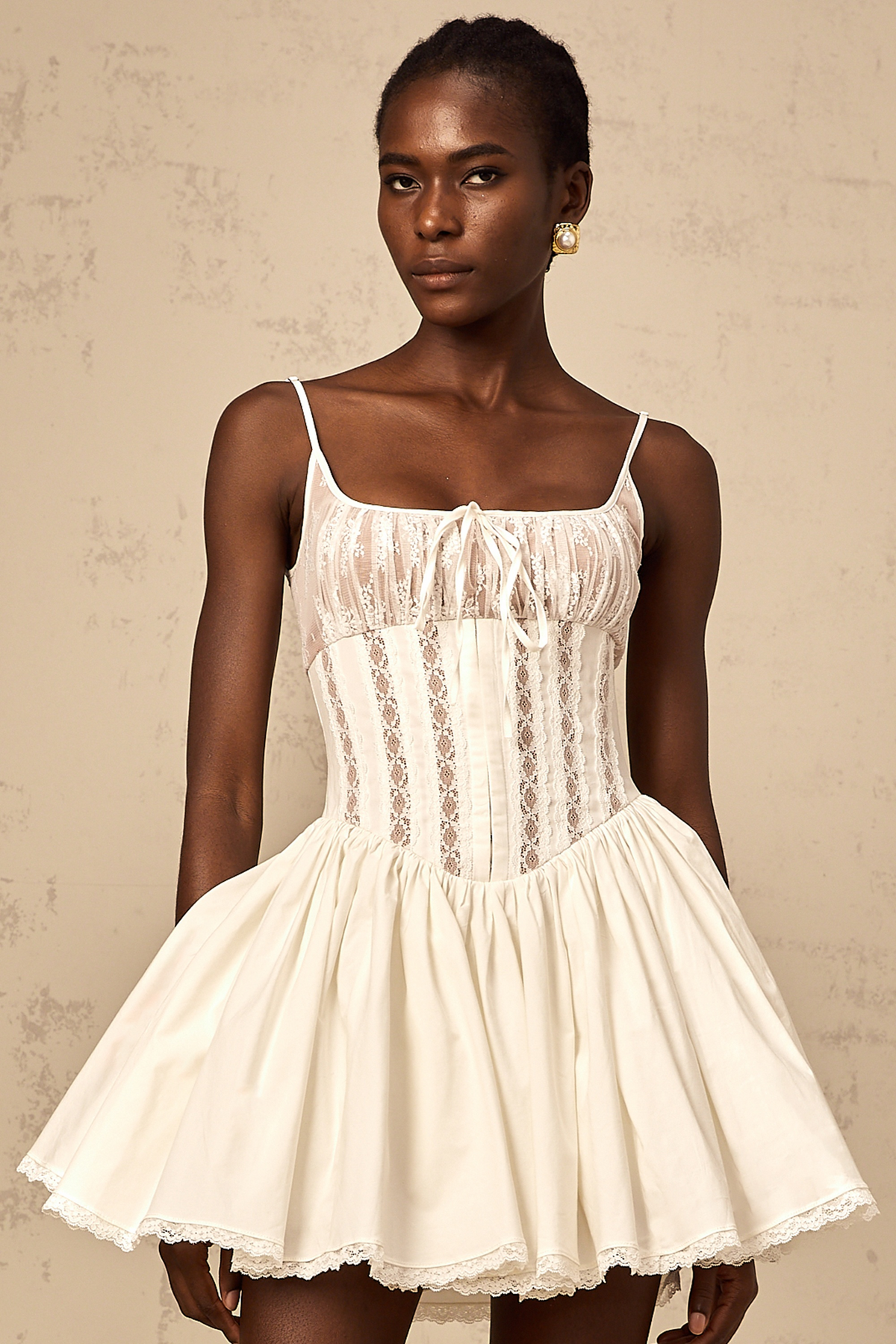 Fleur white lace-detail corset mini dress