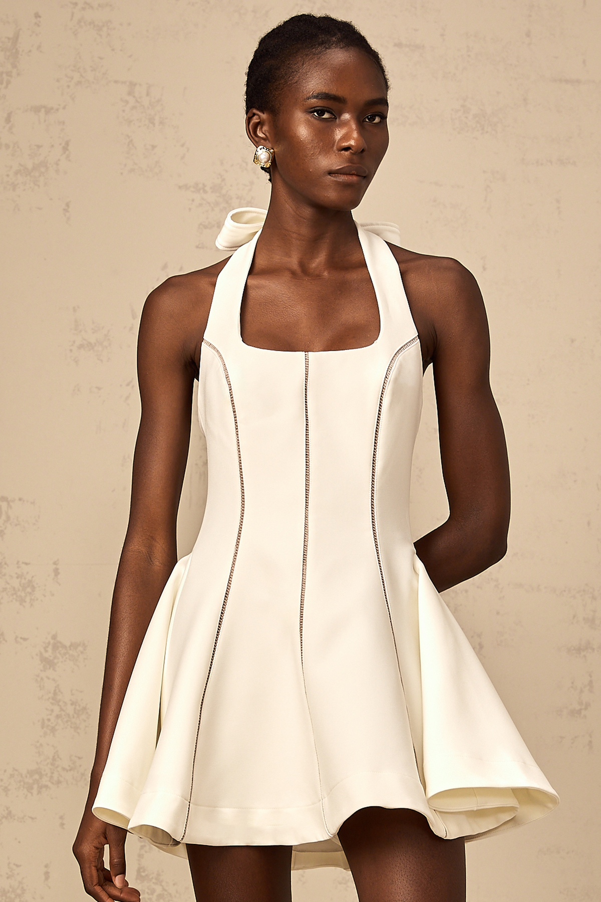 Quirine halterneck bow-detail mini dress in White (Final Sale)