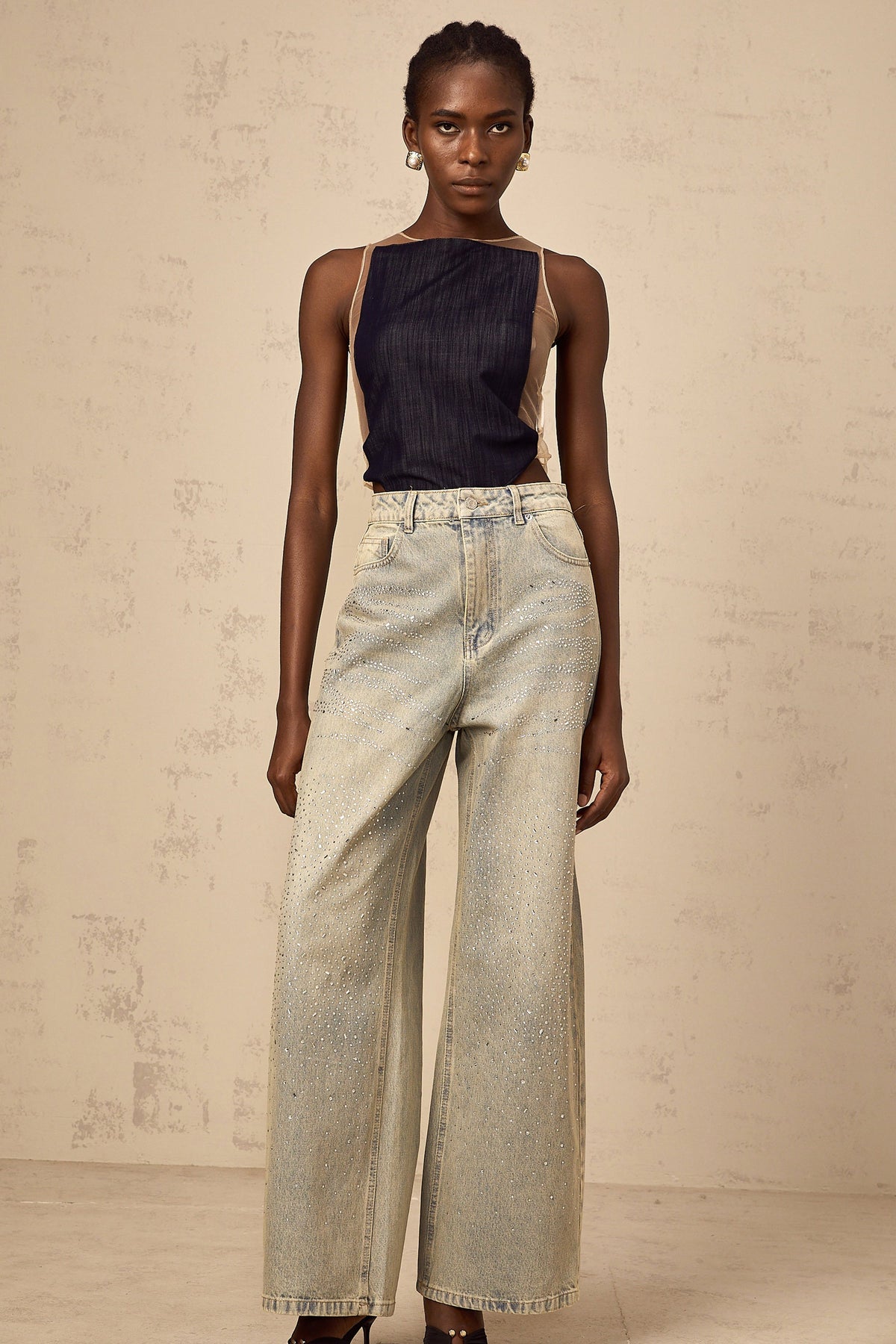 Sandrine blue denim semi-sheer bodysuit (Final Sale)