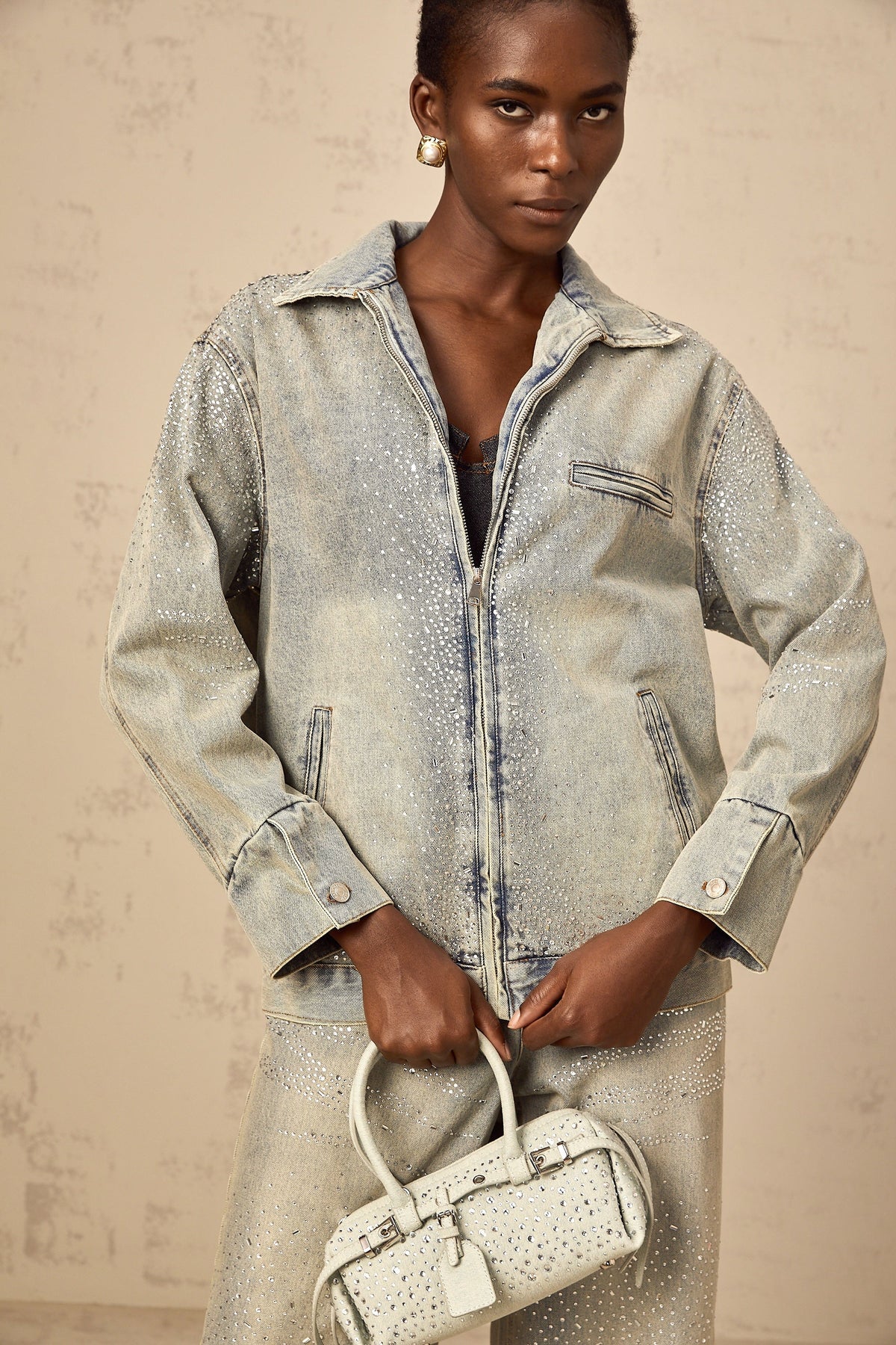 Irina light-blue rhinestone denim jacket