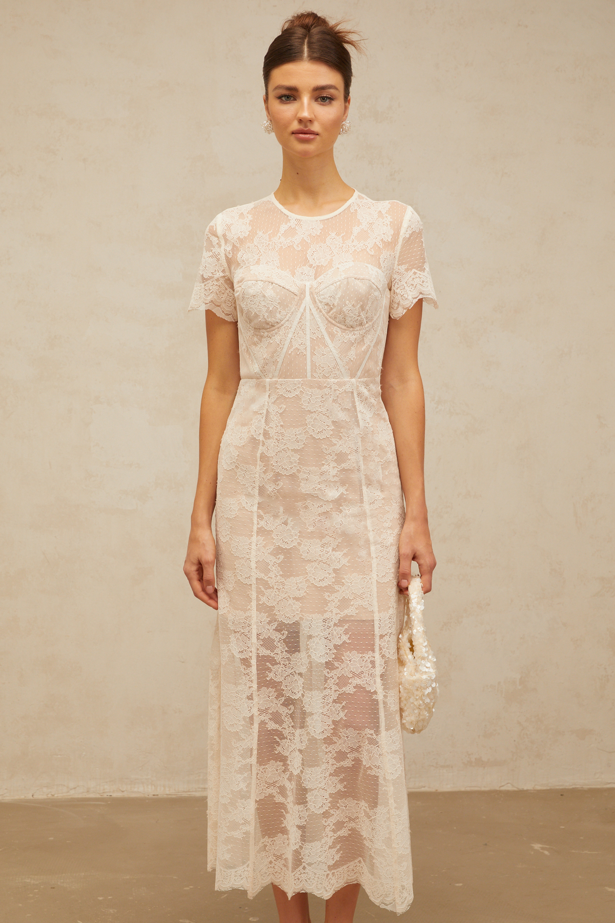 Célia floral-lace midi dress in White