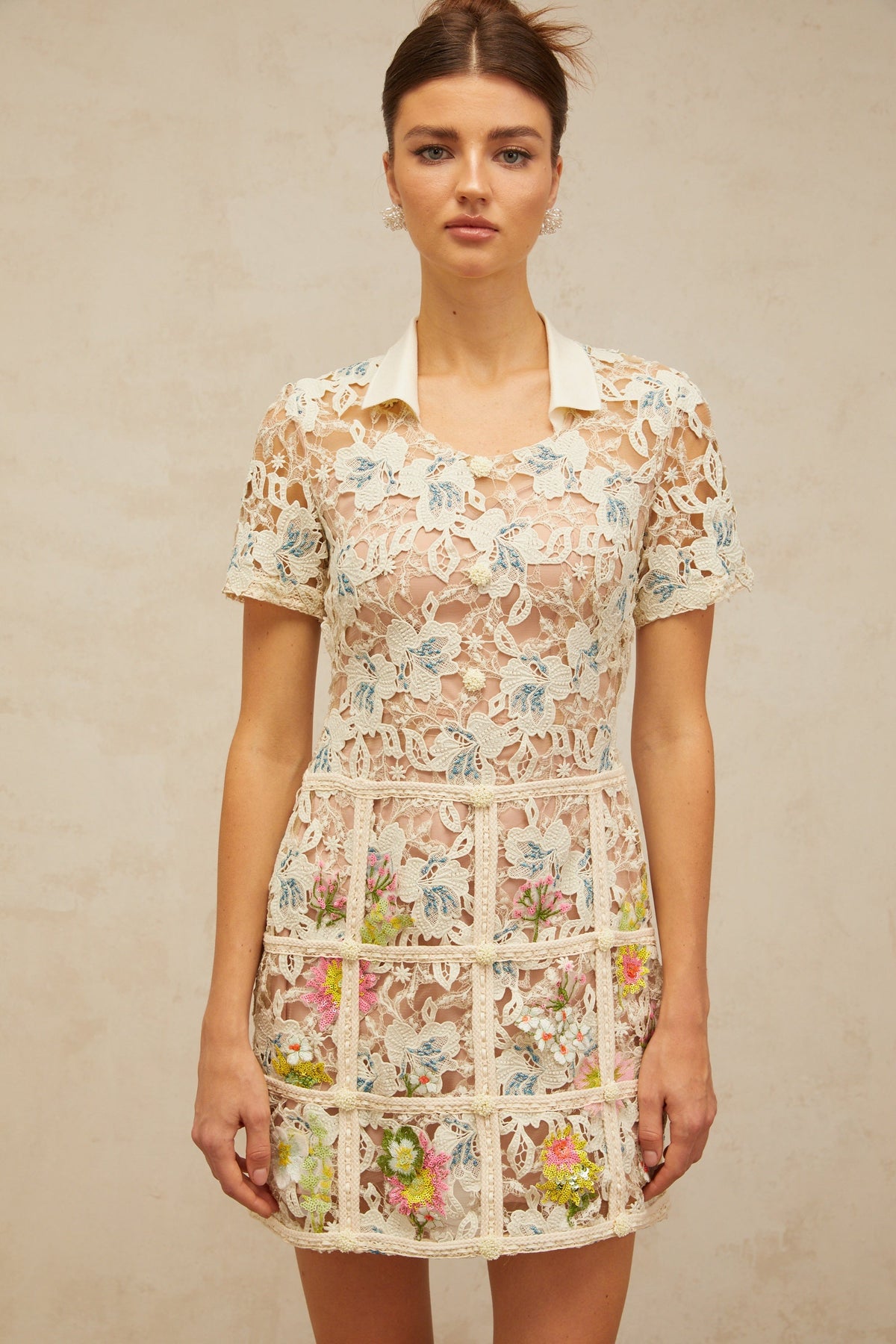 Françoise flower-embroidered mini dress