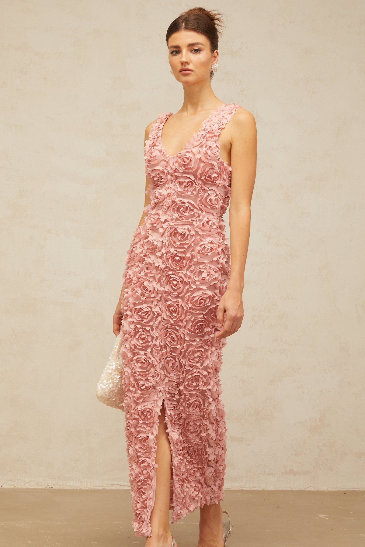 Sylvie faux-flower V-neck maxi dress in Pink (Final Sale-US Only)