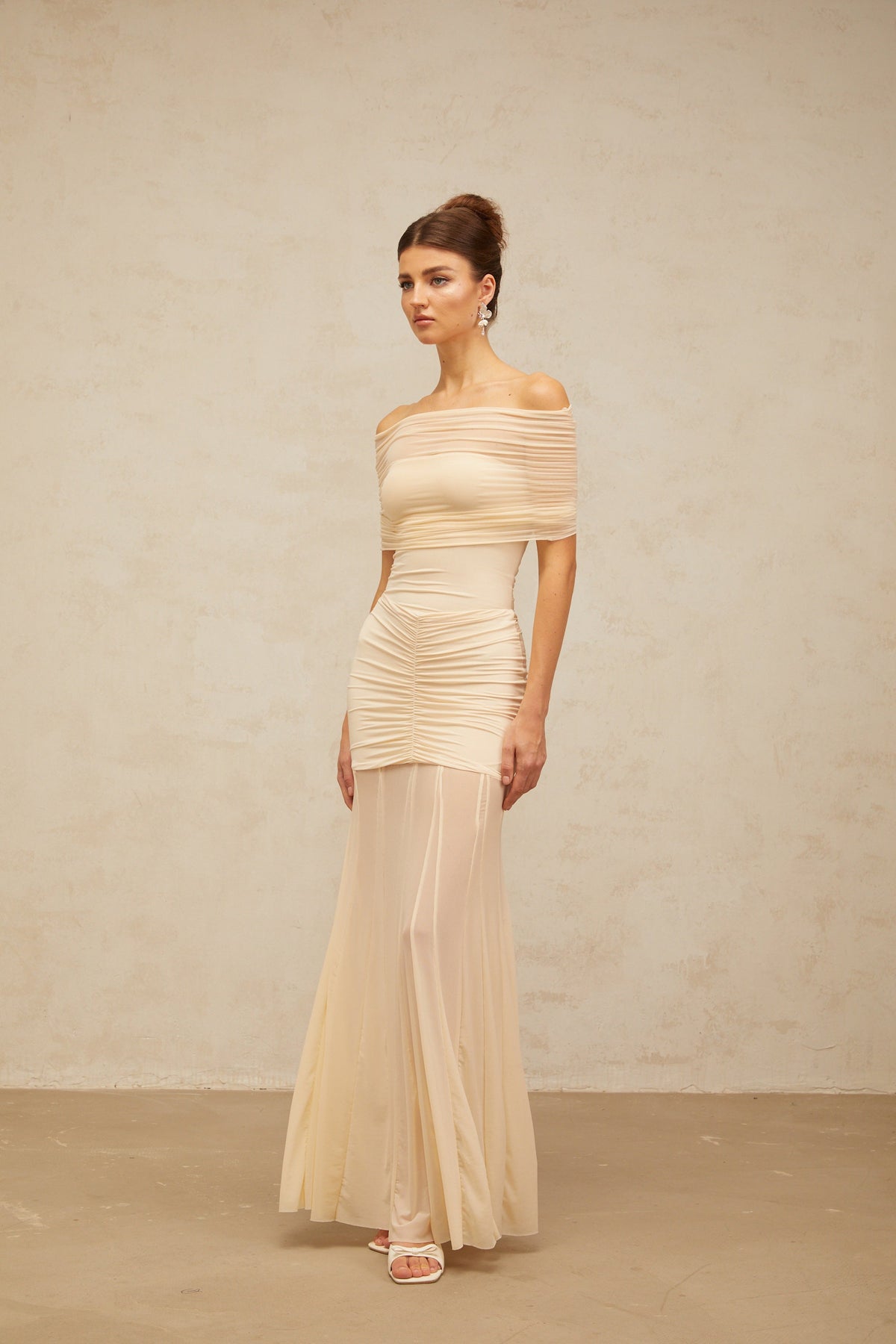 Ninon neutrals tulle-panel smocked maxi dress