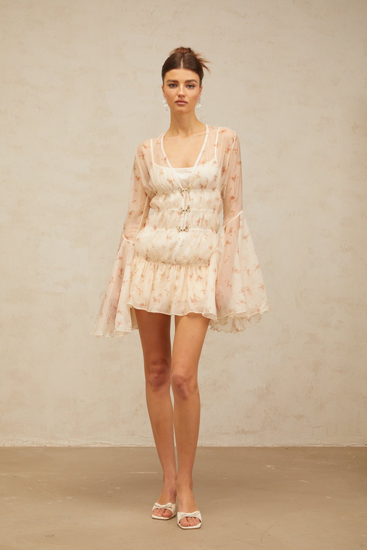 Airelle floral-print sheer flared mini dress