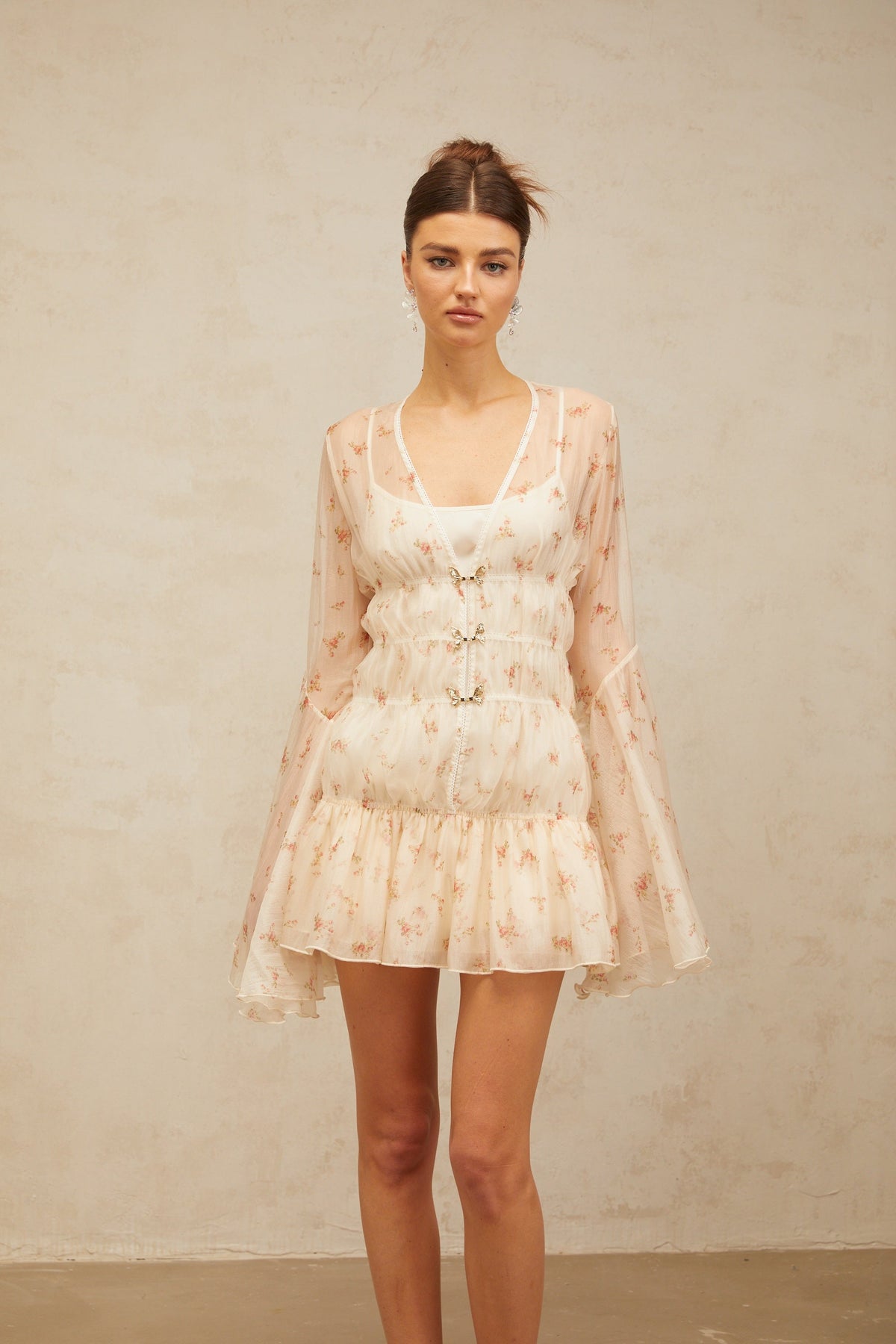 Airelle floral-print sheer flared mini dress