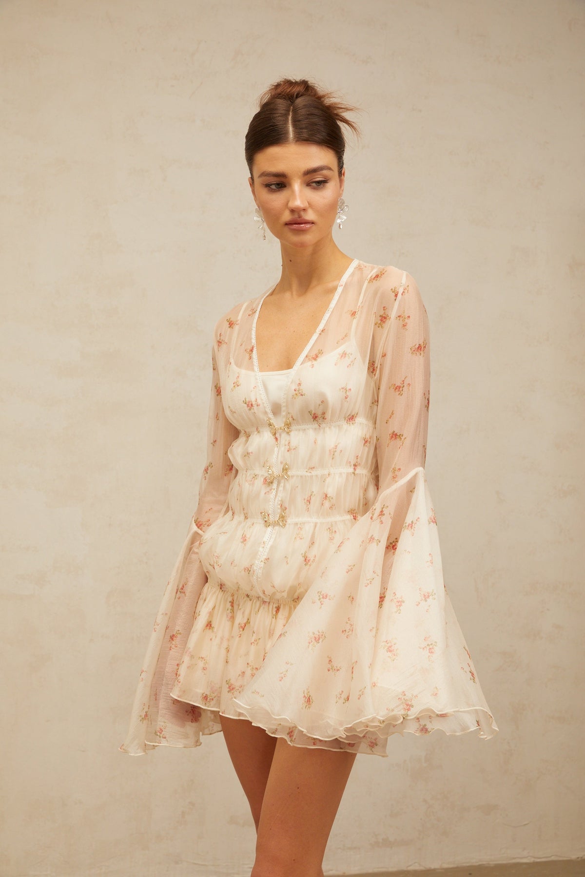 Airelle floral-print sheer flared mini dress