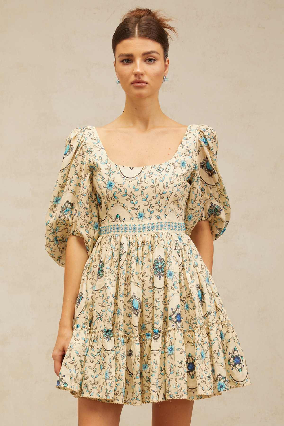 Odette neutrals floral-print pleated mini dress (Final Sale-US Only)