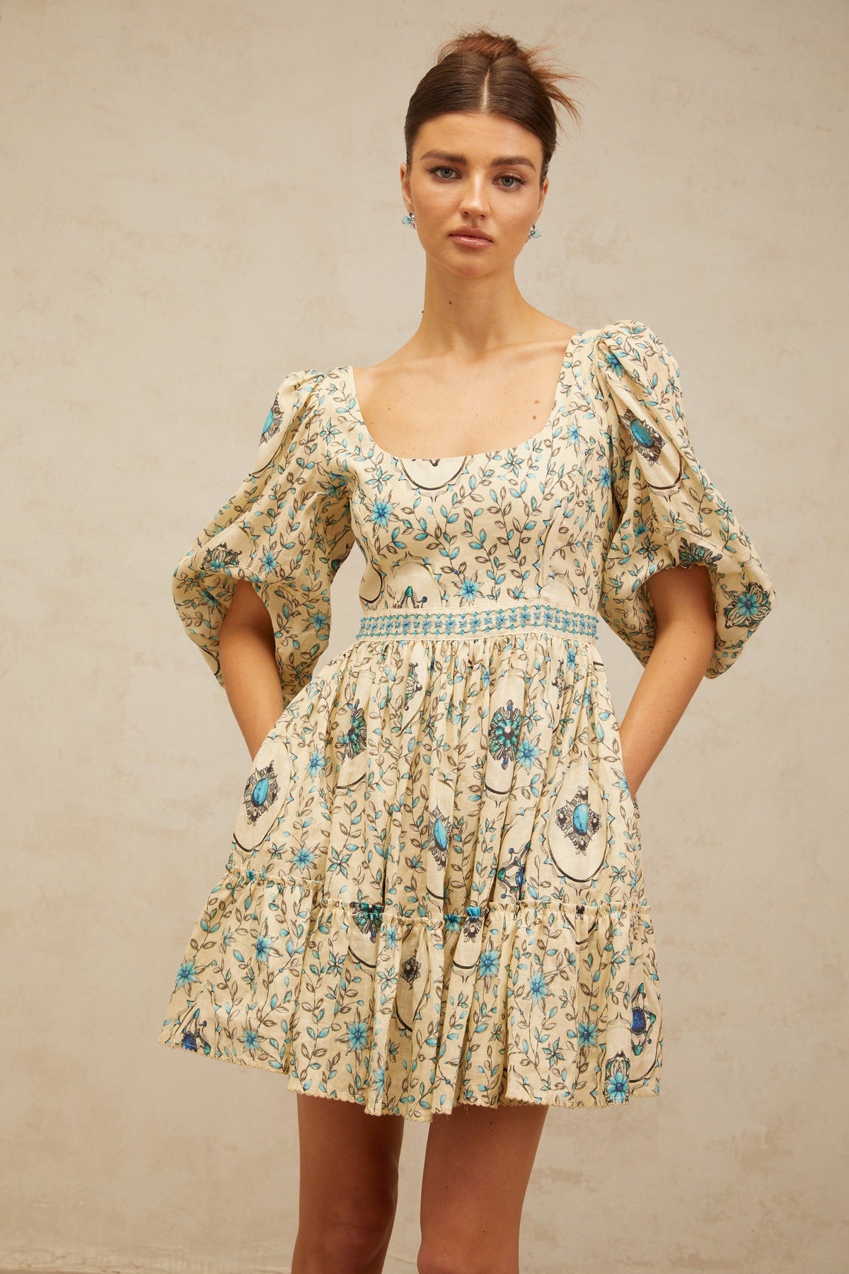 Odette neutrals floral-print pleated mini dress (Final Sale-US Only)