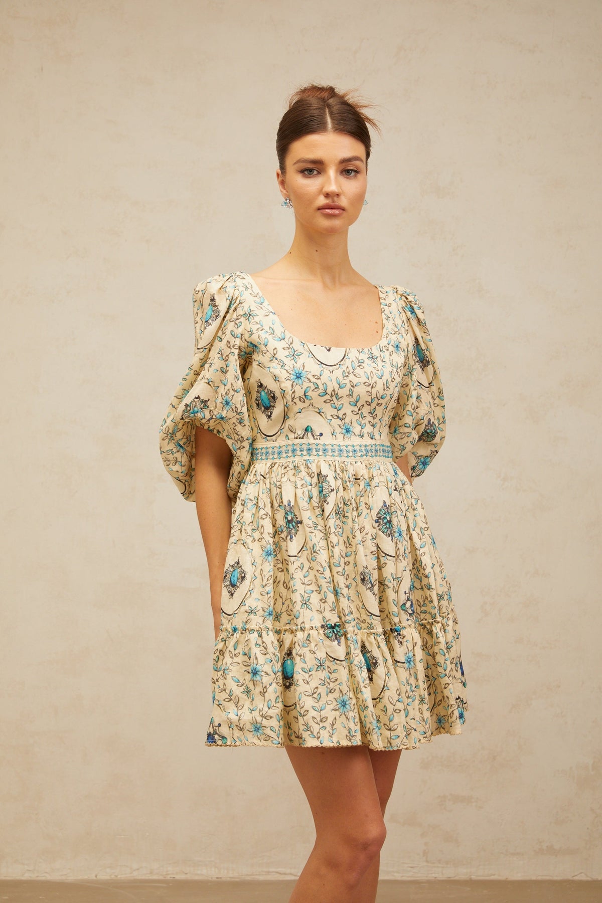 Odette neutrals floral-print pleated mini dress (Final Sale-US Only)