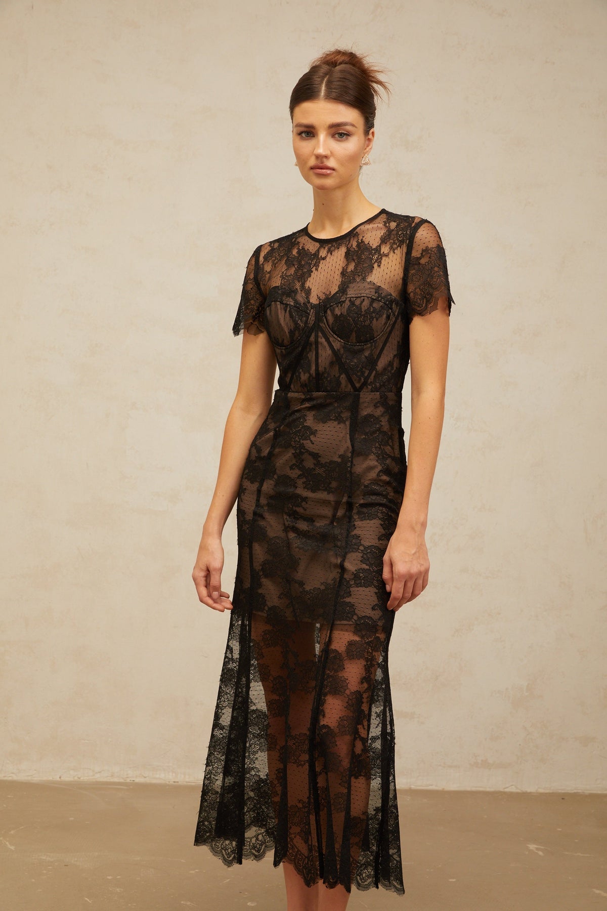 Célia floral-lace midi dress in Black