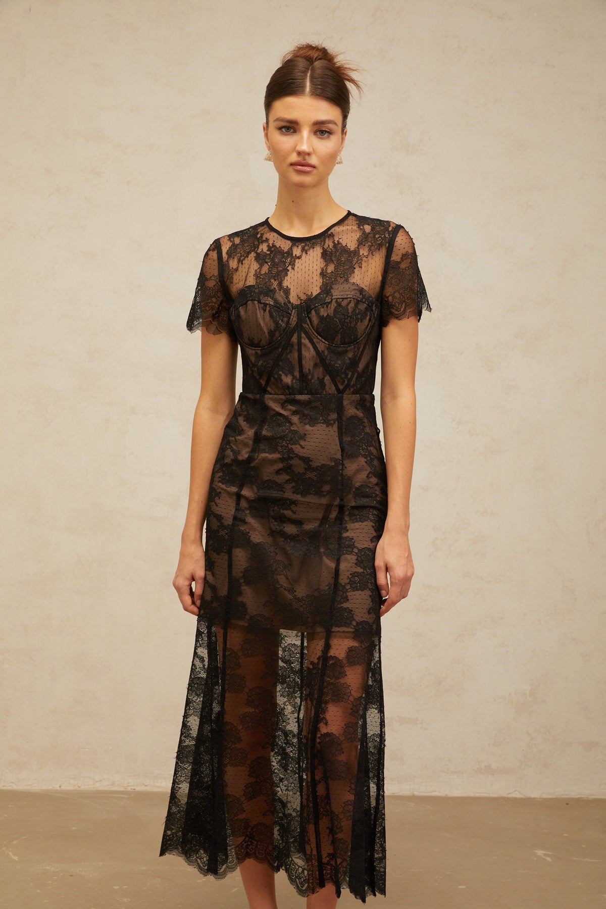 Célia floral-lace midi dress in Black