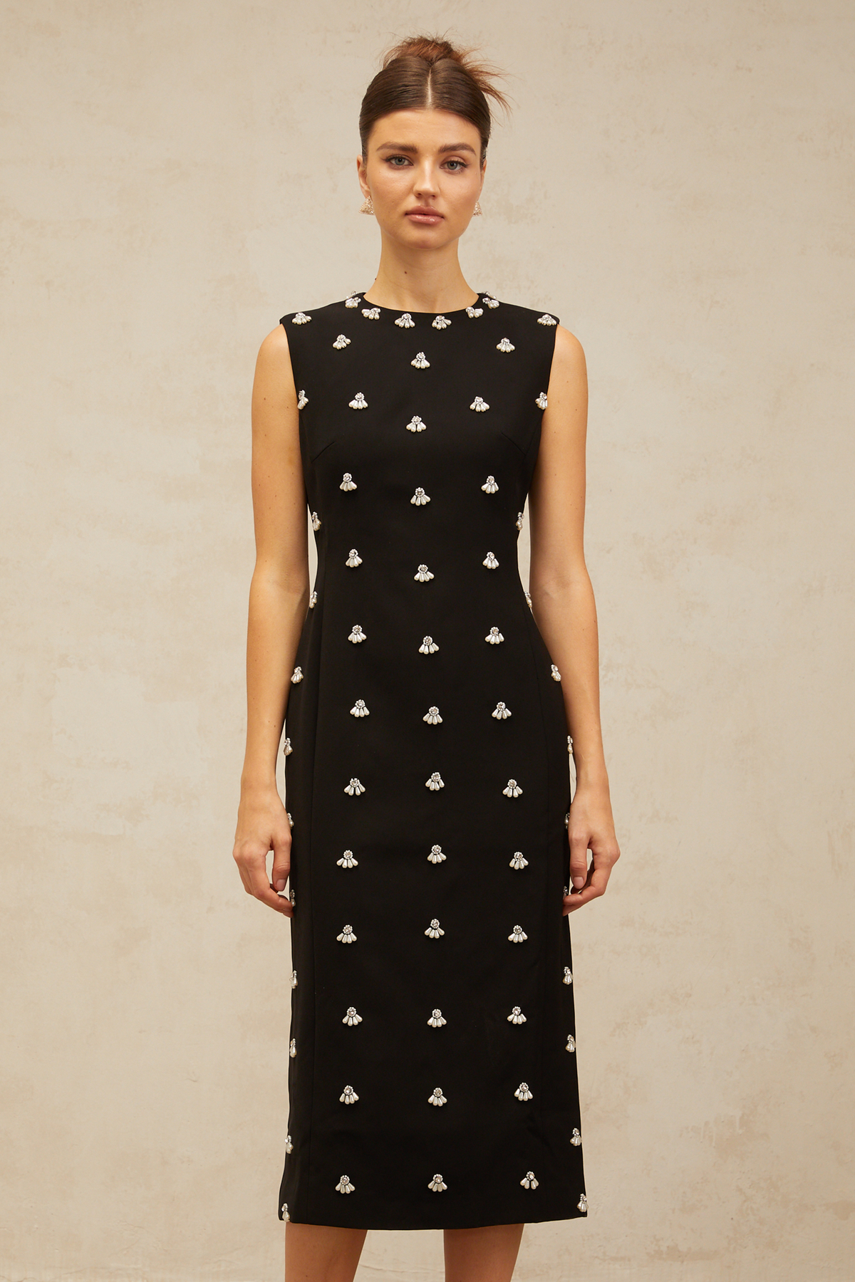 Xaviera black beaded tube midi dress