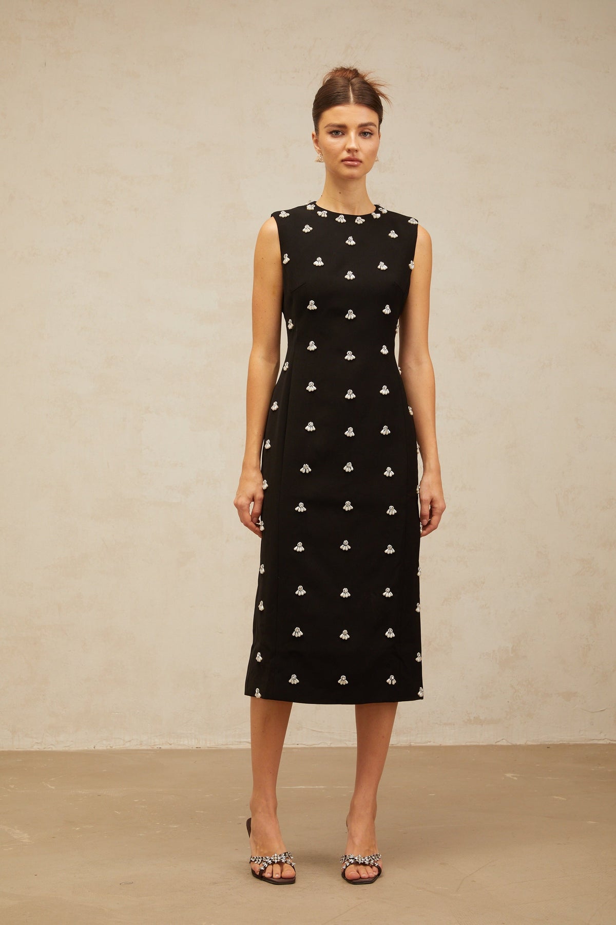 Xaviera black beaded tube midi dress