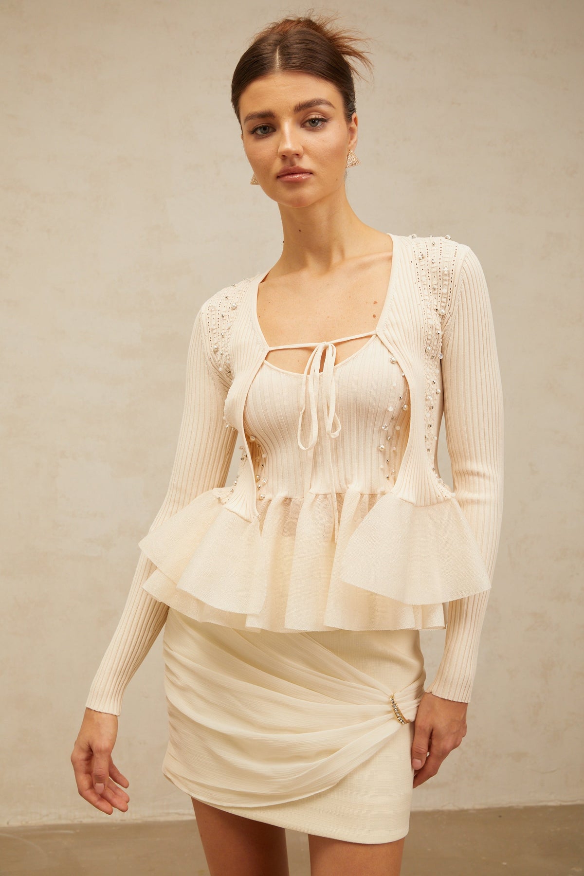 Blanche neutrals peplum knitted cardigan