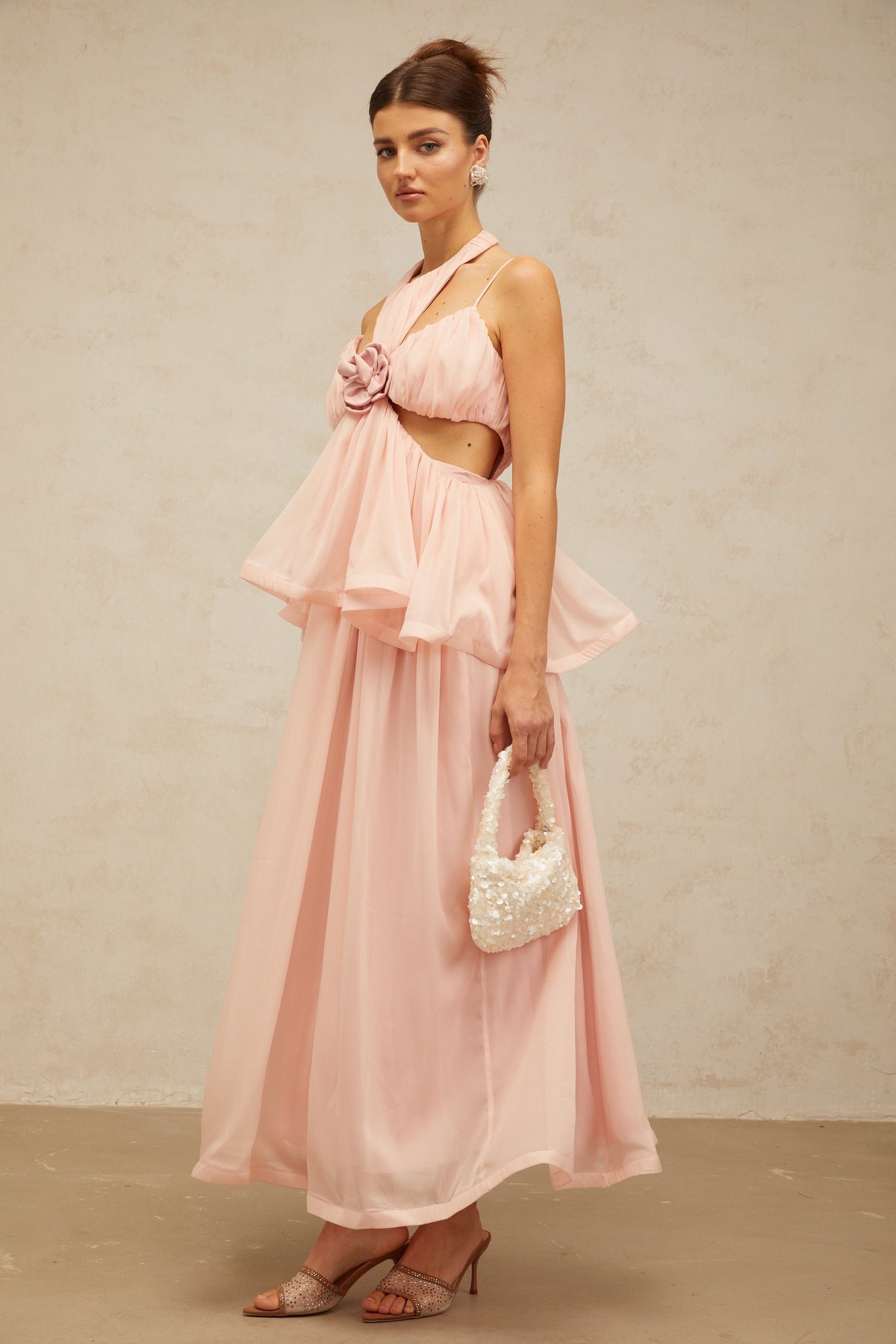Danaé pink cut-out floral-appliqué maxi dress