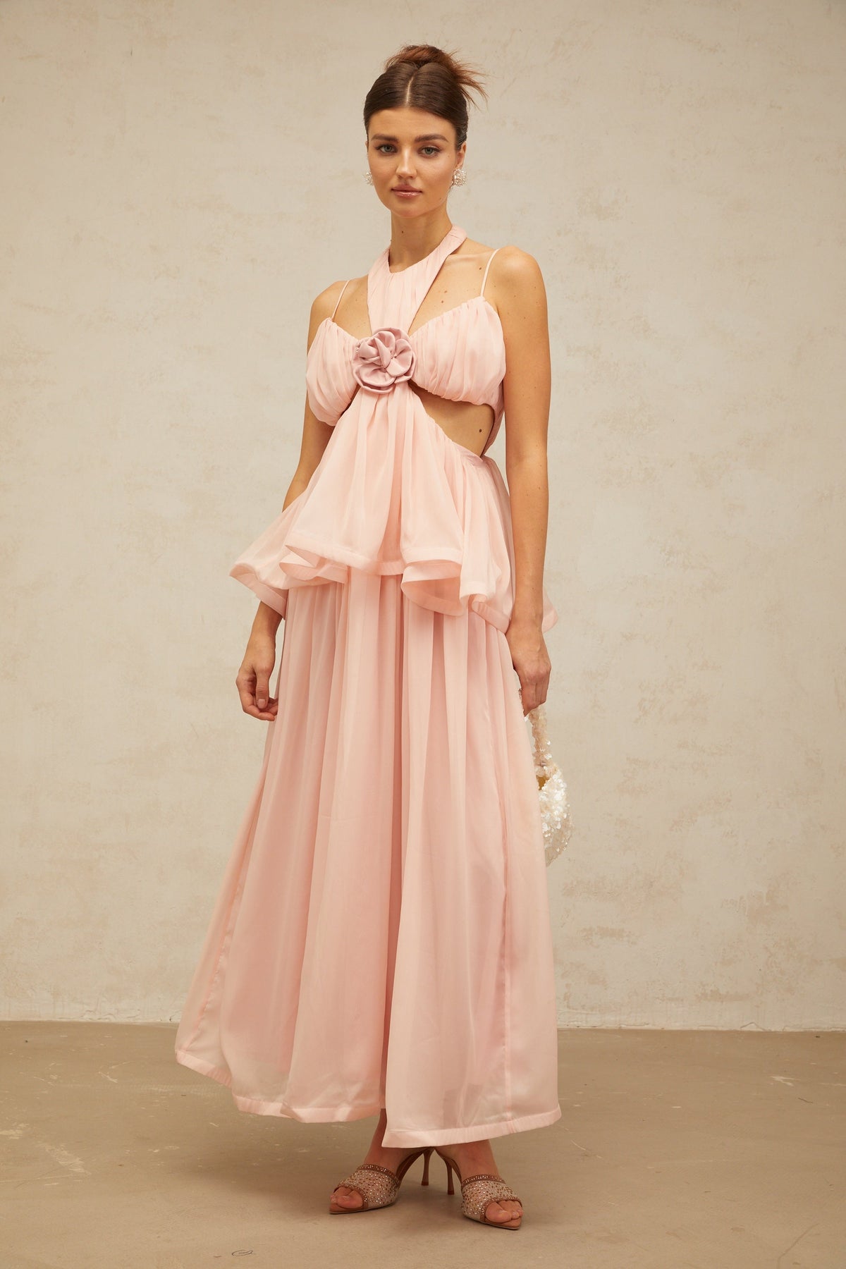 Danaé pink cut-out floral-appliqué maxi dress (Final Sale-US Only)