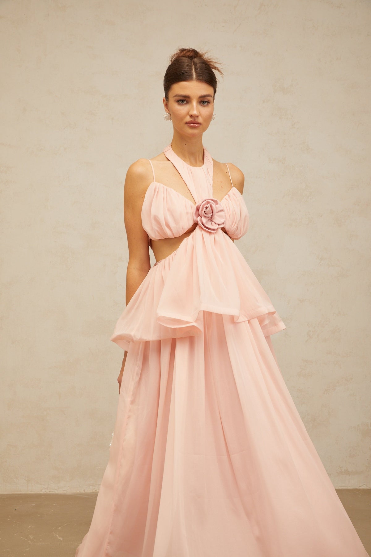 Danaé pink cut-out floral-appliqué maxi dress