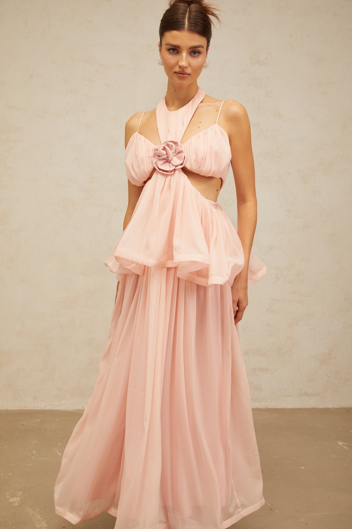 Danaé pink cut-out floral-appliqué maxi dress