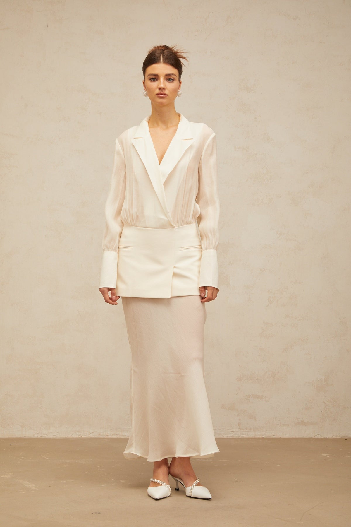 Gisèle white panelled semi-sheer maxi dress (Final Sale)