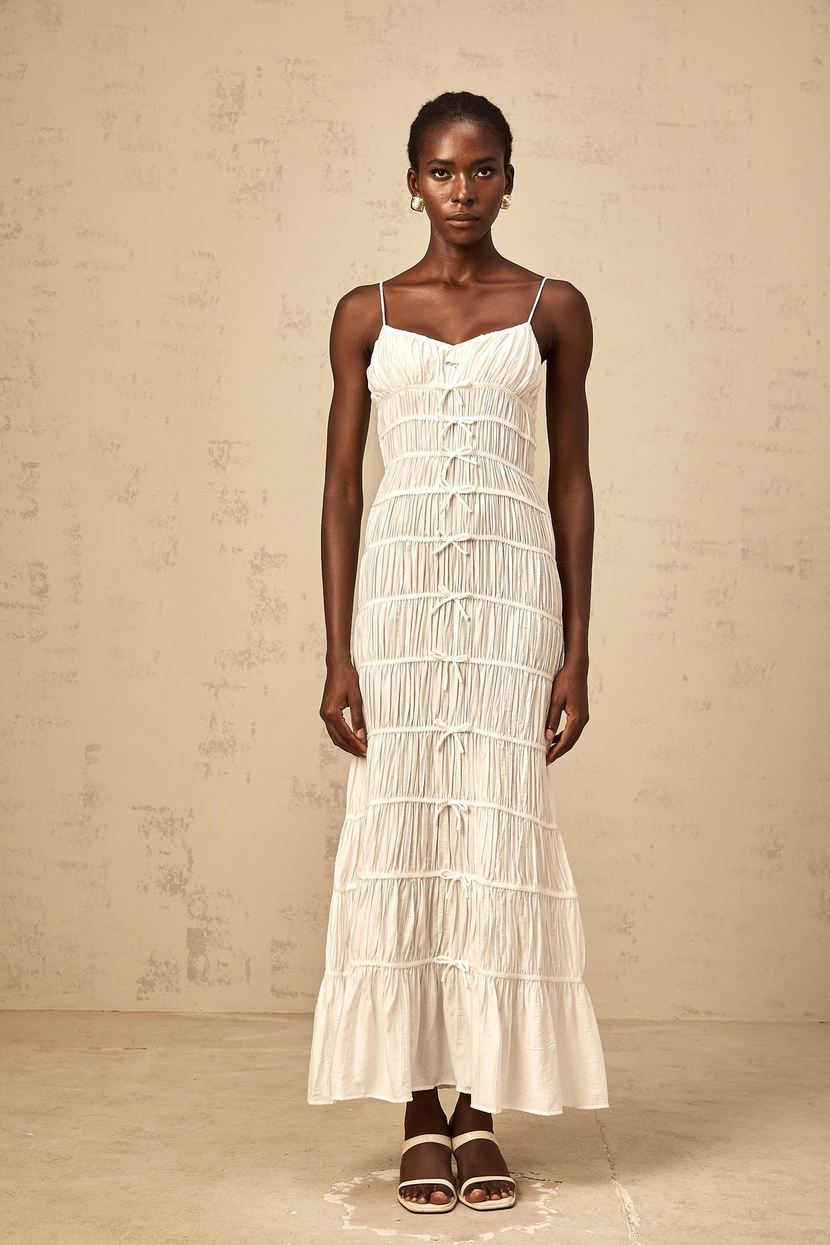 Aglaé white bowknot smocked maxi dress