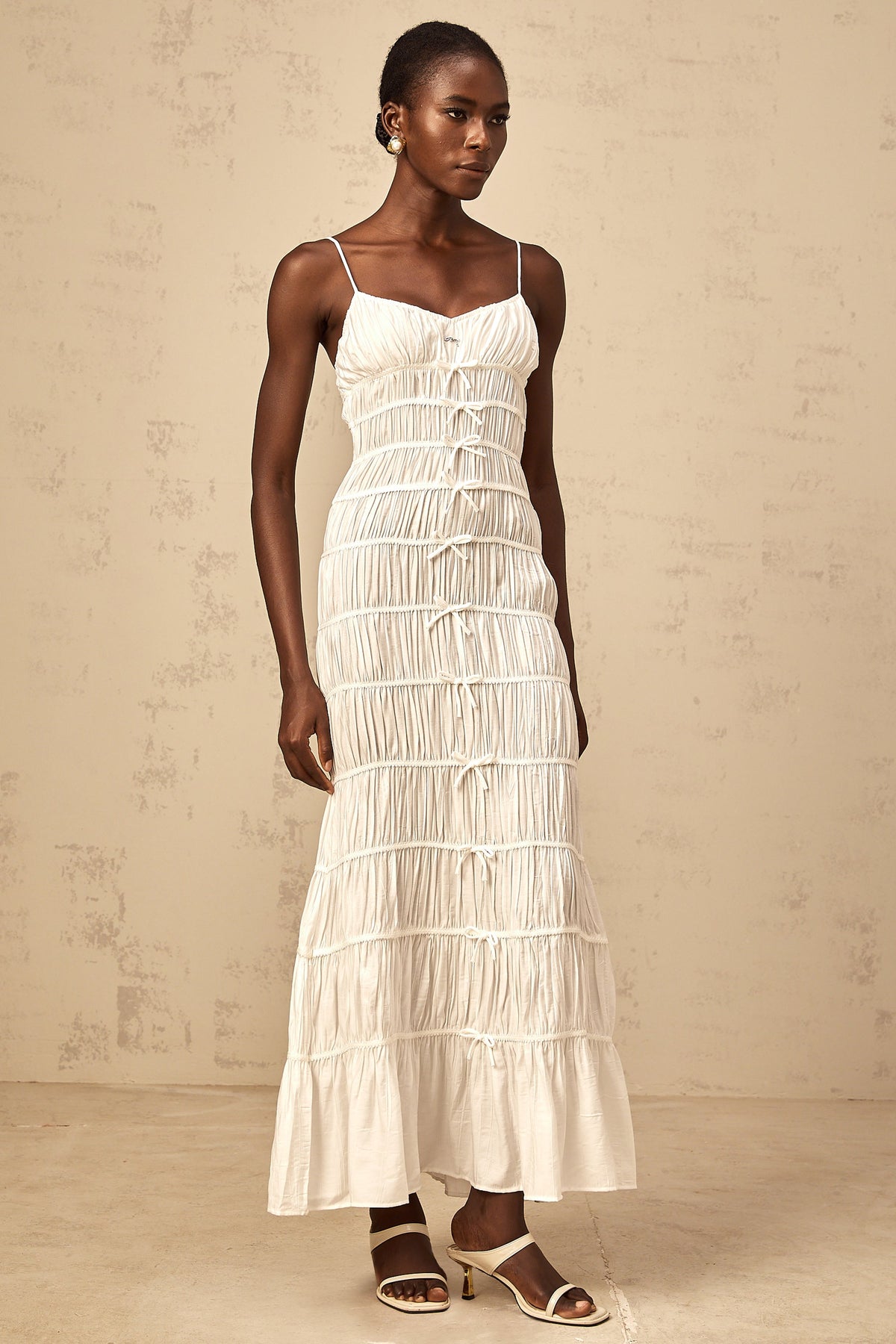 Aglaé white bowknot smocked maxi dress