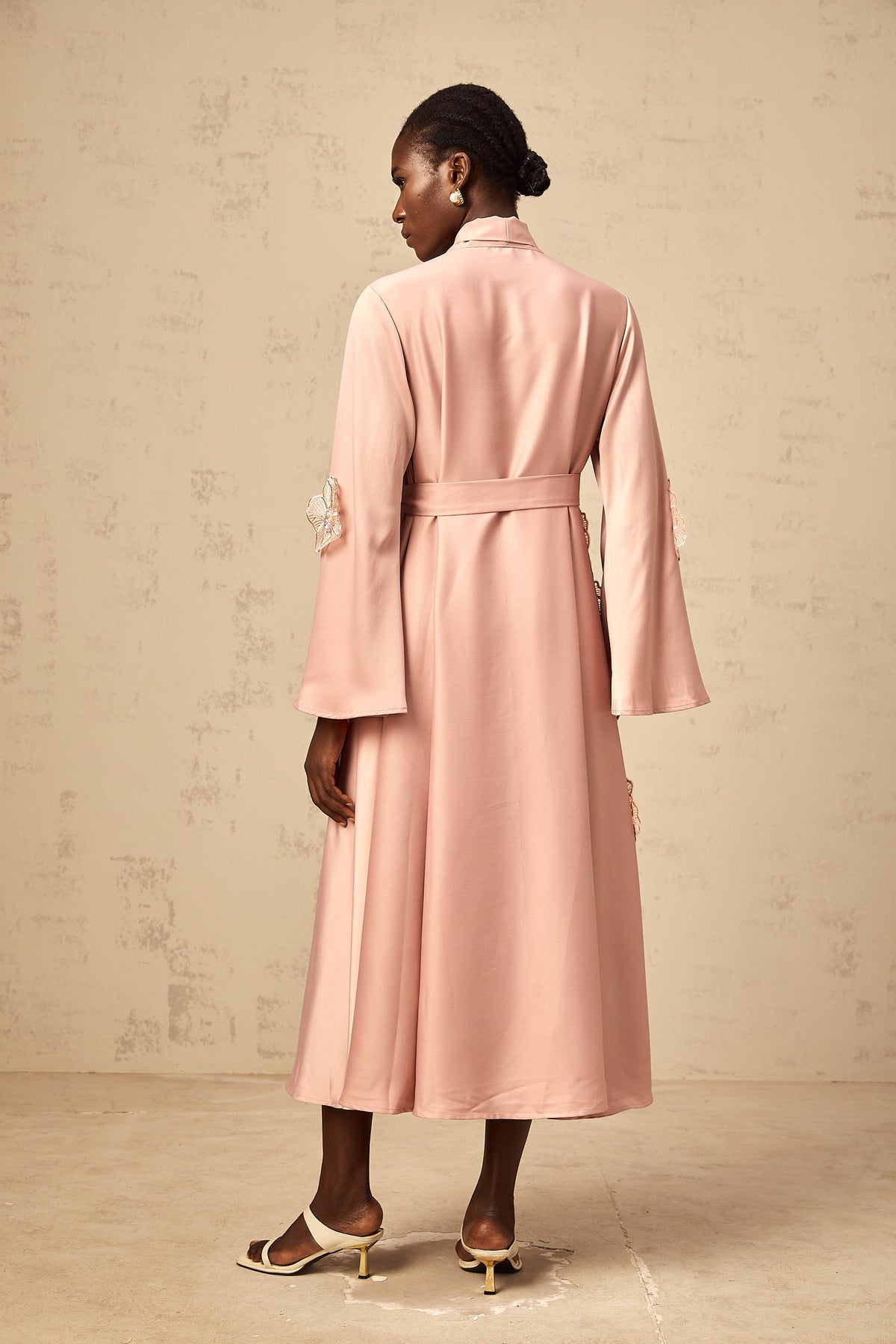 Orane tied floral-applique flared midi dress in Pink