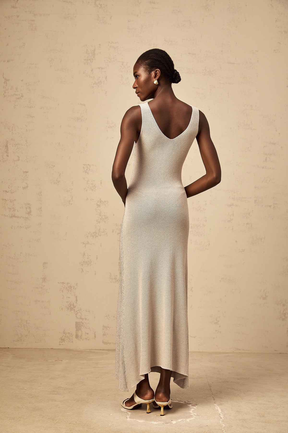 Wanda grey rhinestone knitted tank maxi dress