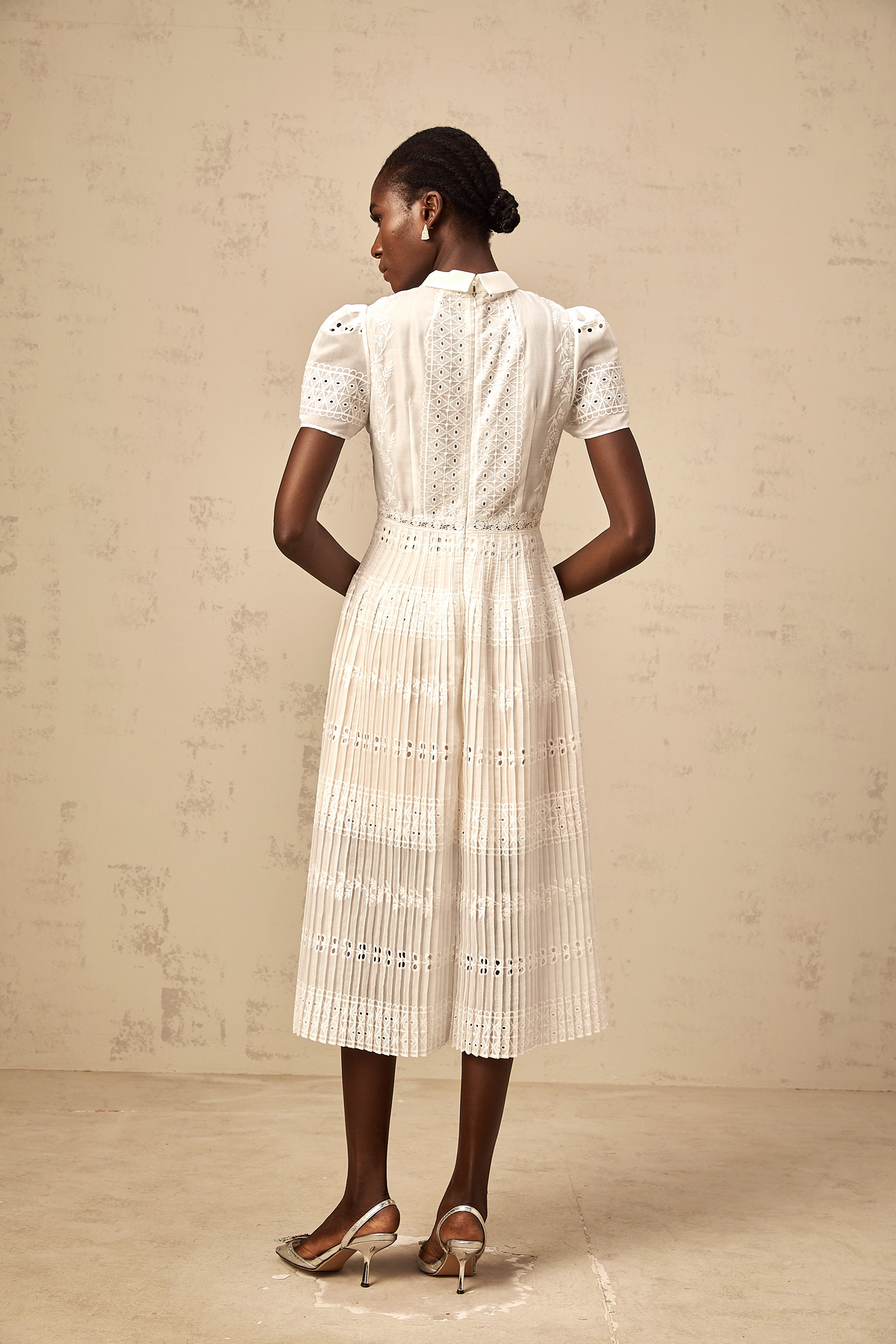 Quincie white lace-embroidered hollow midi dress (Final Sale-US Only)