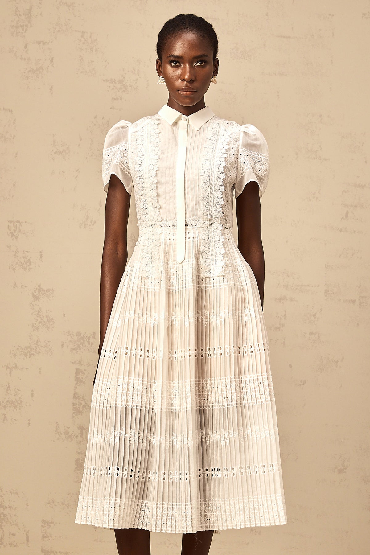 Quincie white lace-embroidered hollow midi dress (Final Sale-US Only)
