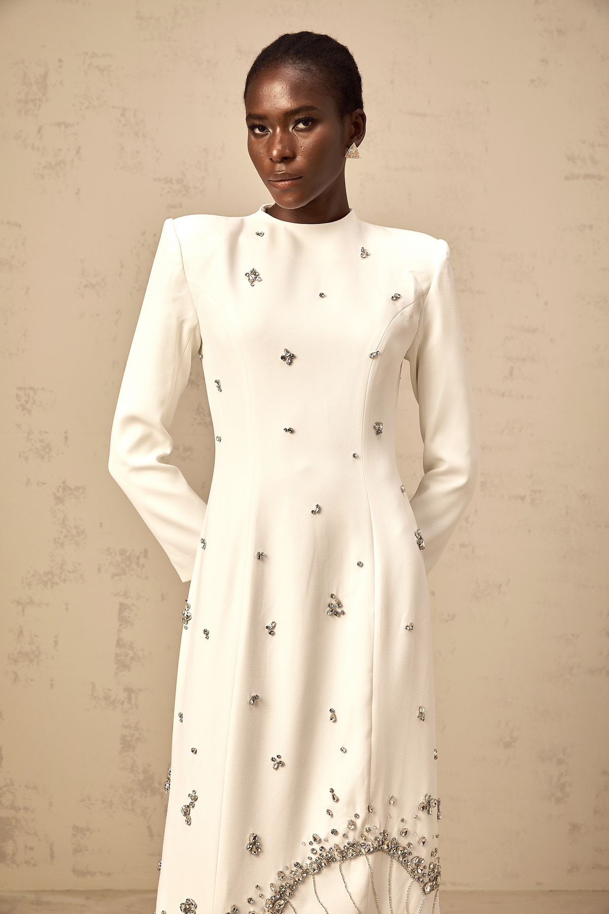 Daphné white lotus-motif embellished maxi dress