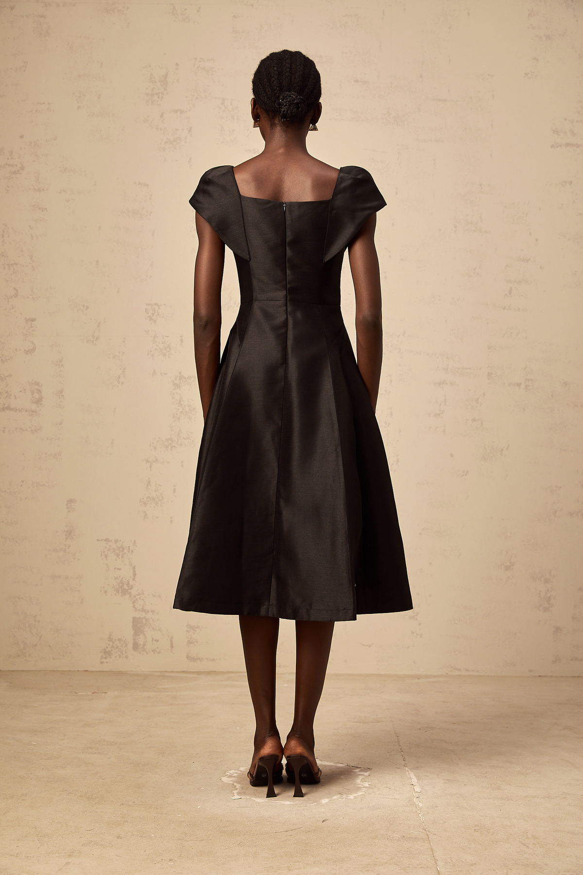 Ulrique black floral-appliqué satin midi dress (Final Sale-US Only)