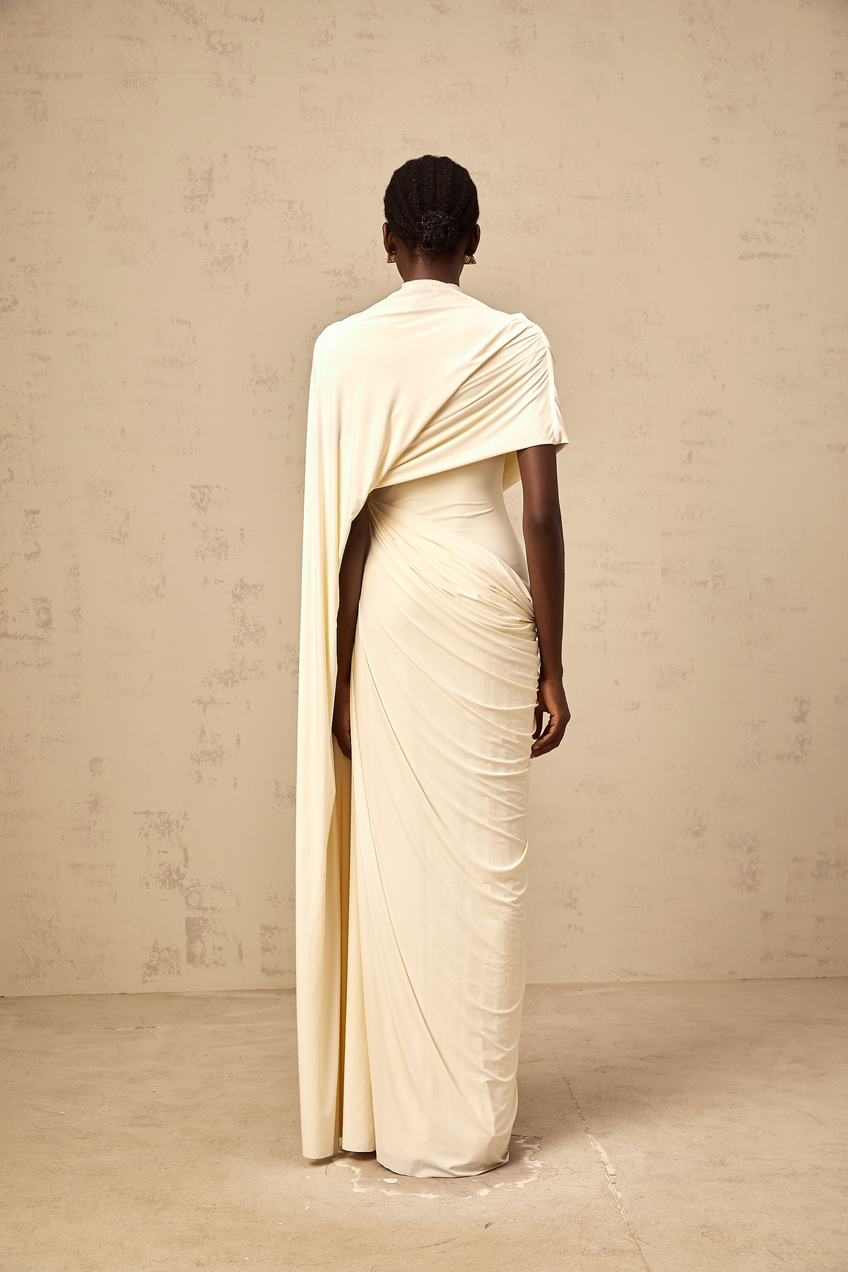 Priscille asymmetrical draped cape & dress matching set in White