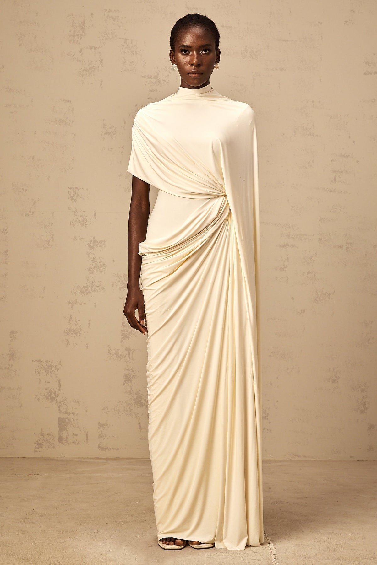 Priscille asymmetrical draped cape & dress matching set in White