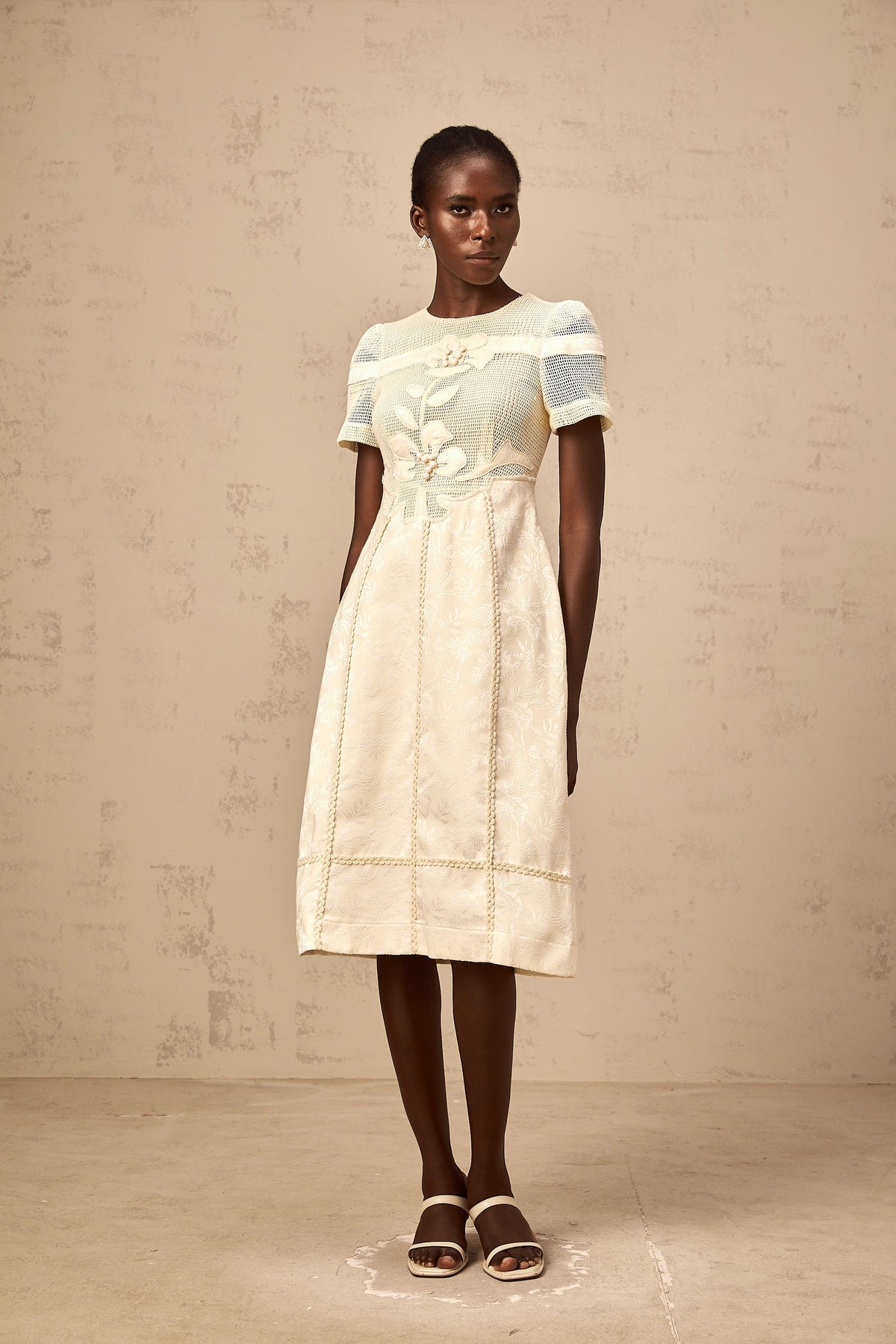 Diane floral embroidered openwork midi dress