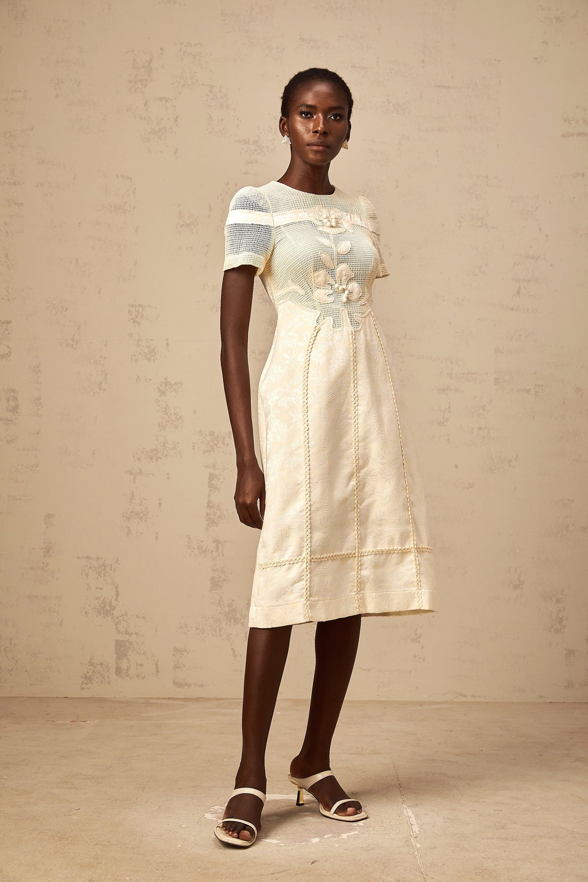 Diane floral embroidered openwork midi dress