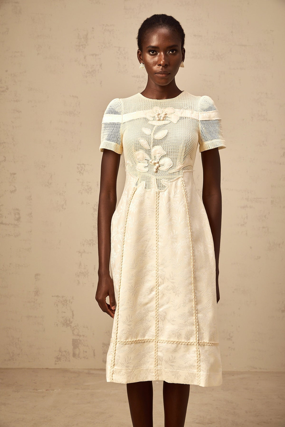 Diane floral embroidered openwork midi dress