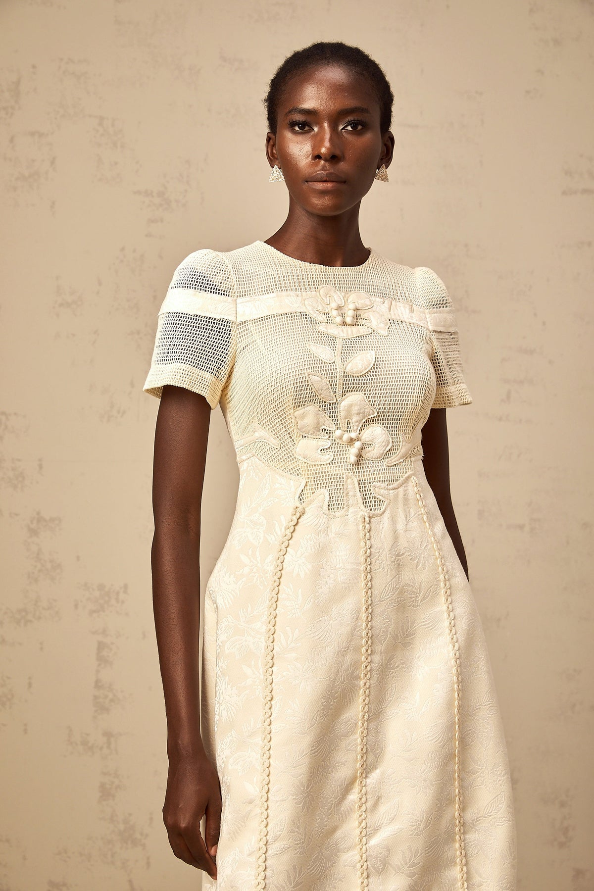 Diane floral embroidered openwork midi dress
