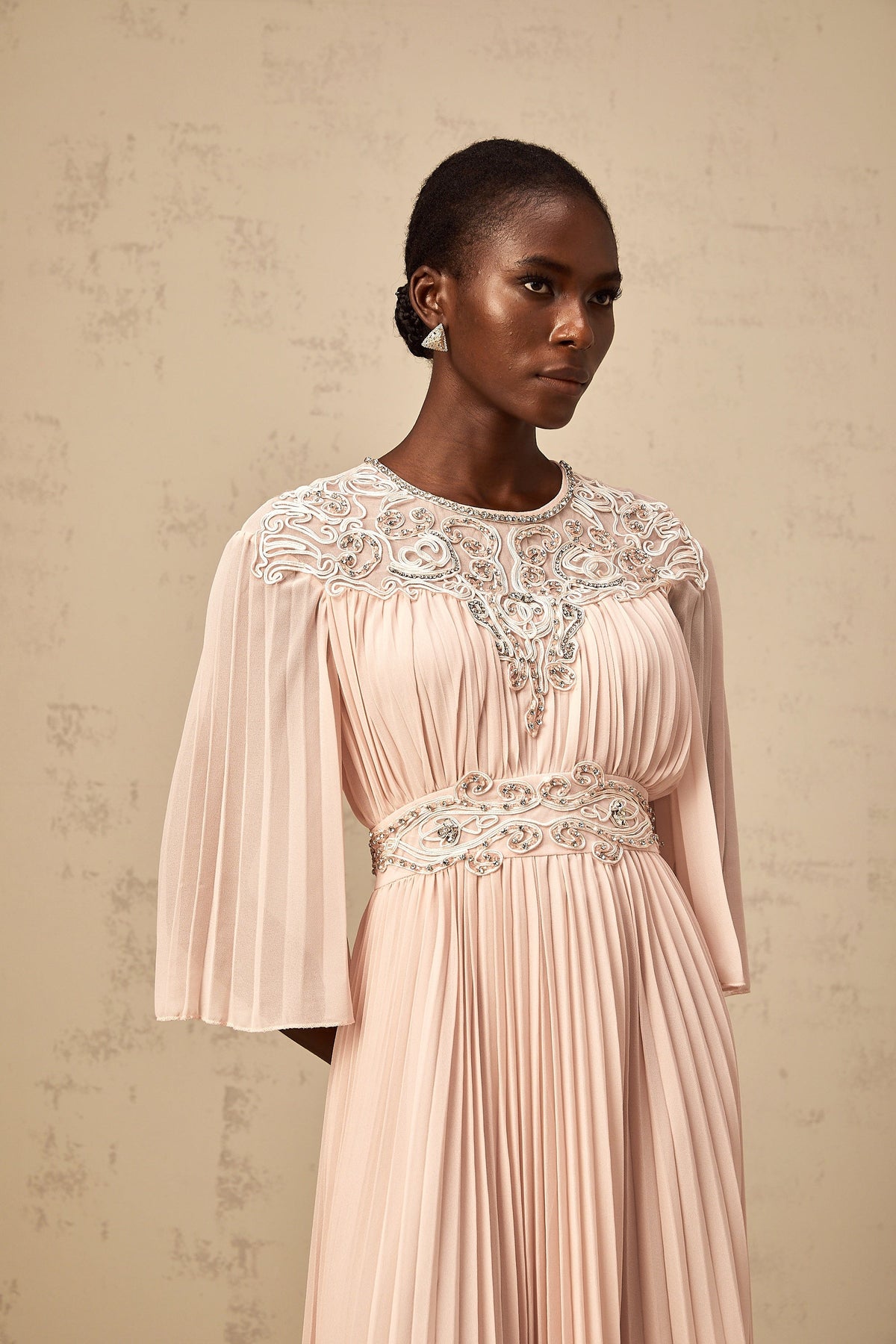 Théa pink crystal full-pleat midi dress