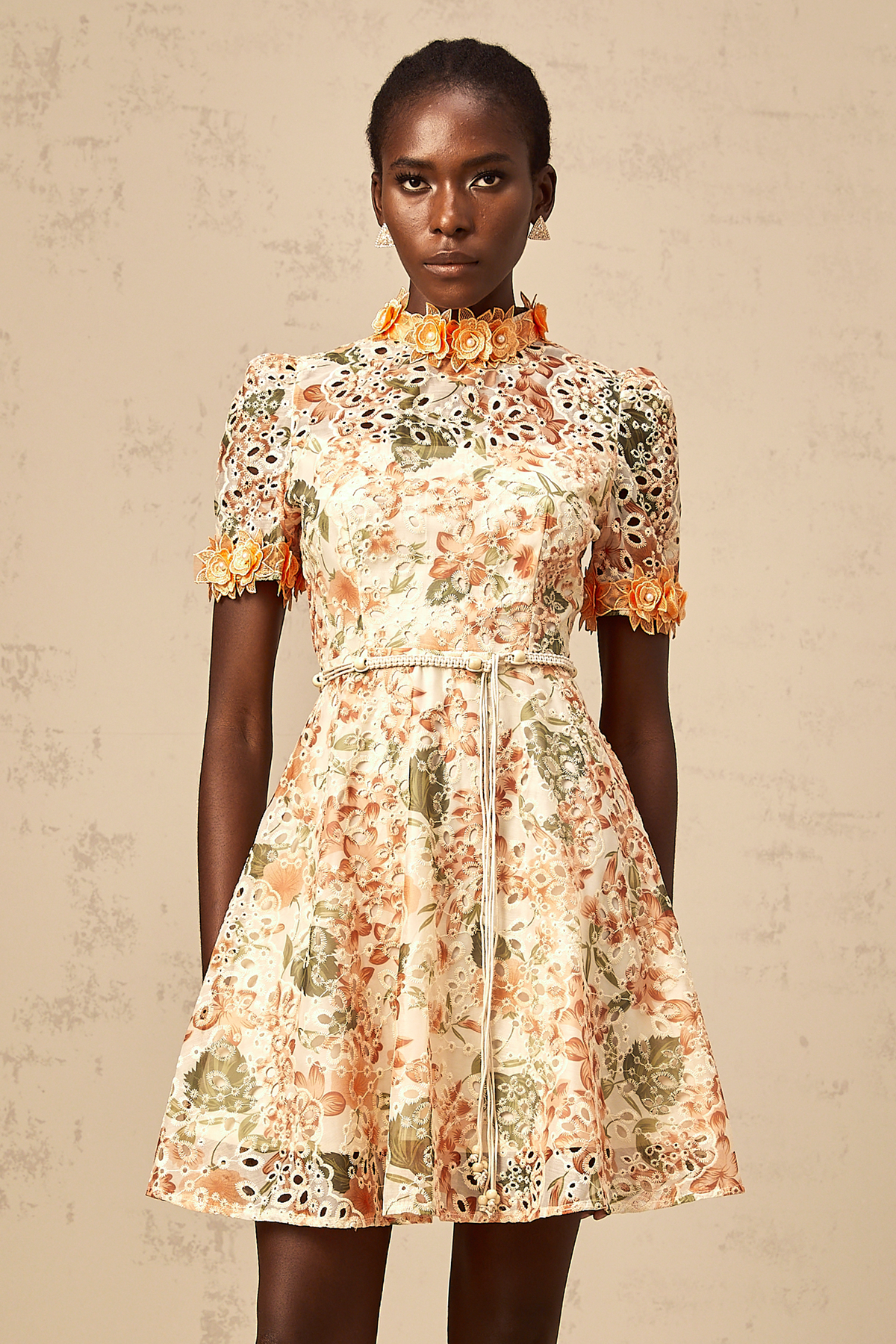 Lilou orange flower-embroidered embellished mini dress (Final Sale-US Only)
