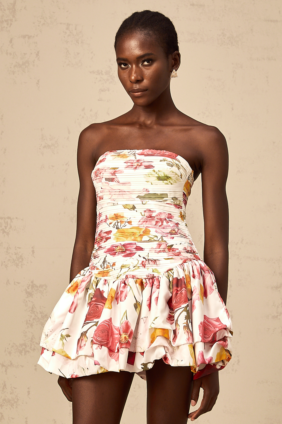Inès pink floral-print smocked mini dress