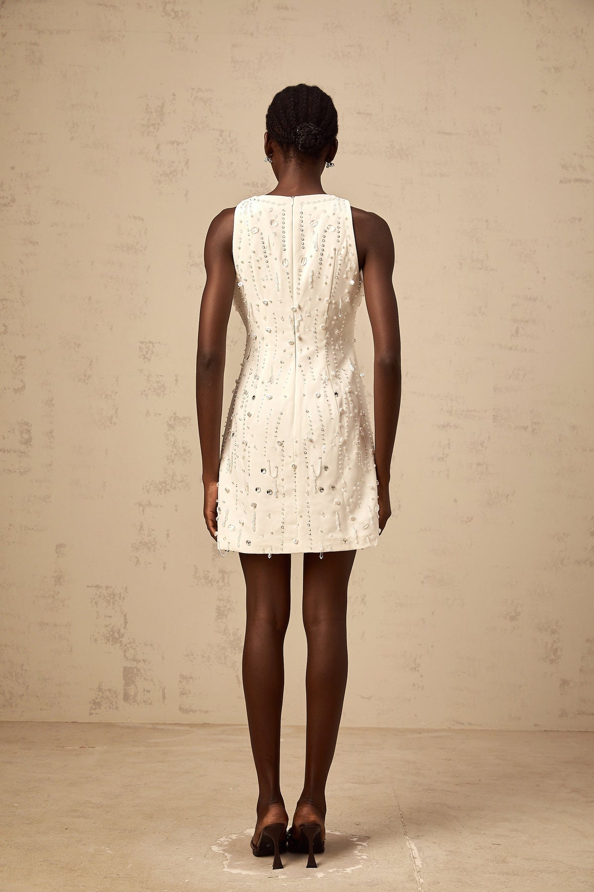 Flavie white A-line embellished mini dress