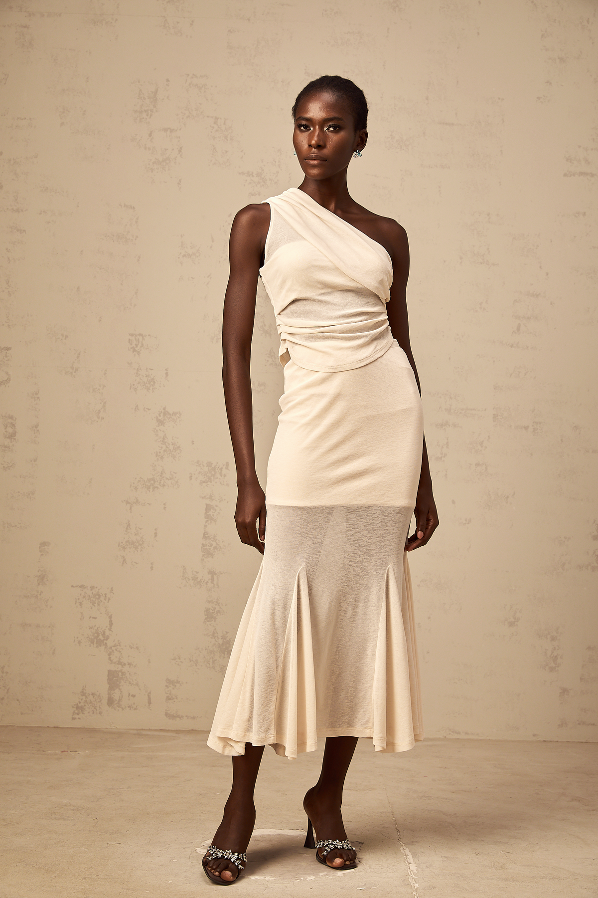 Gwenaëlle neutrals stretch ruched top & skirt matching set