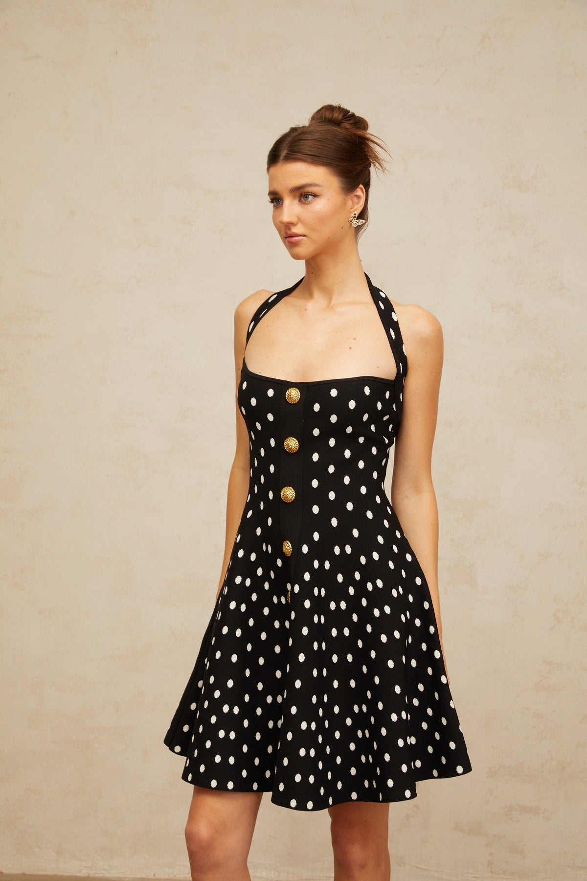 Sandrine black polka-dot knit mini dress