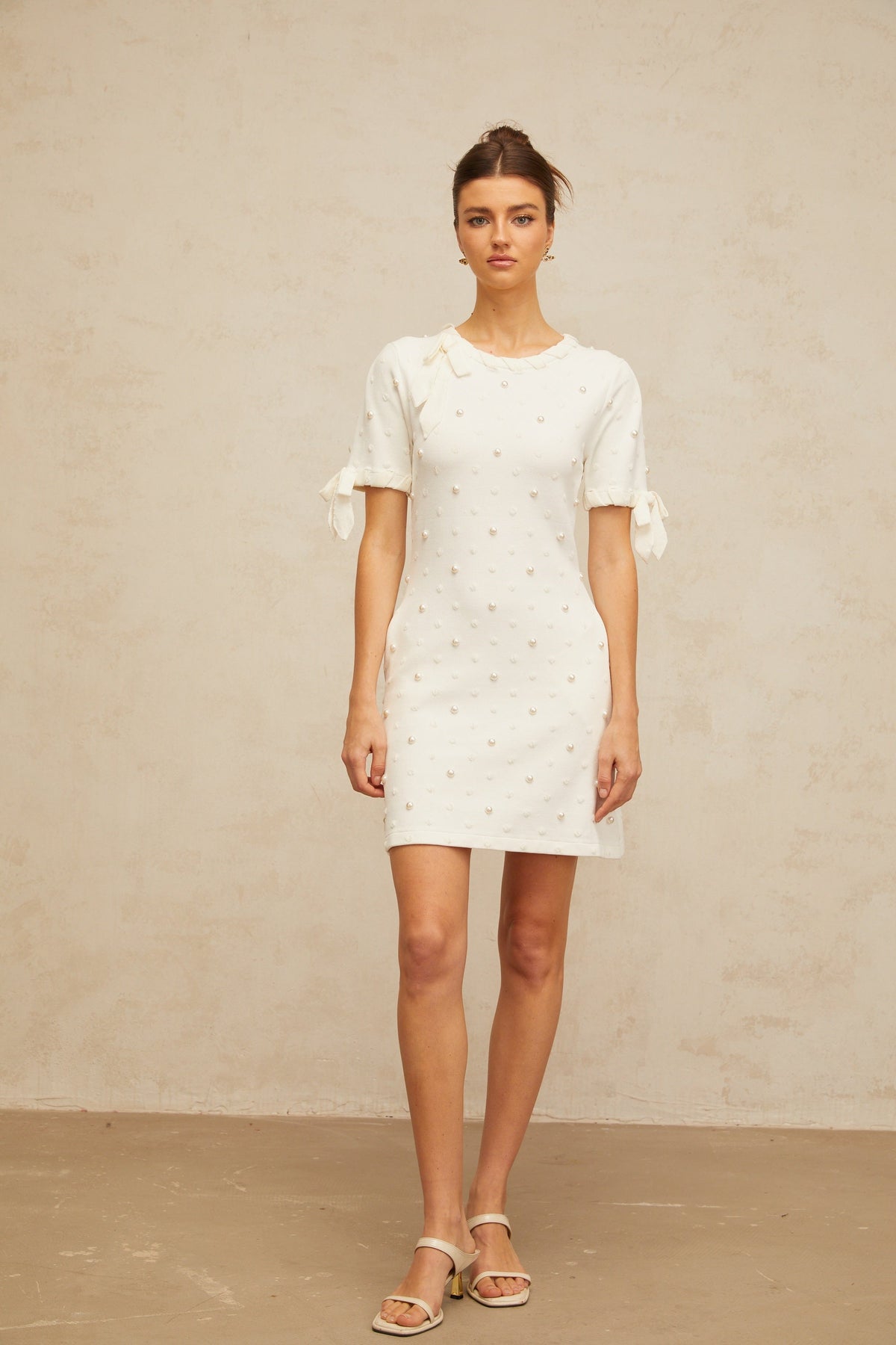 Prunelle white polka-dot heart knitted mini dress